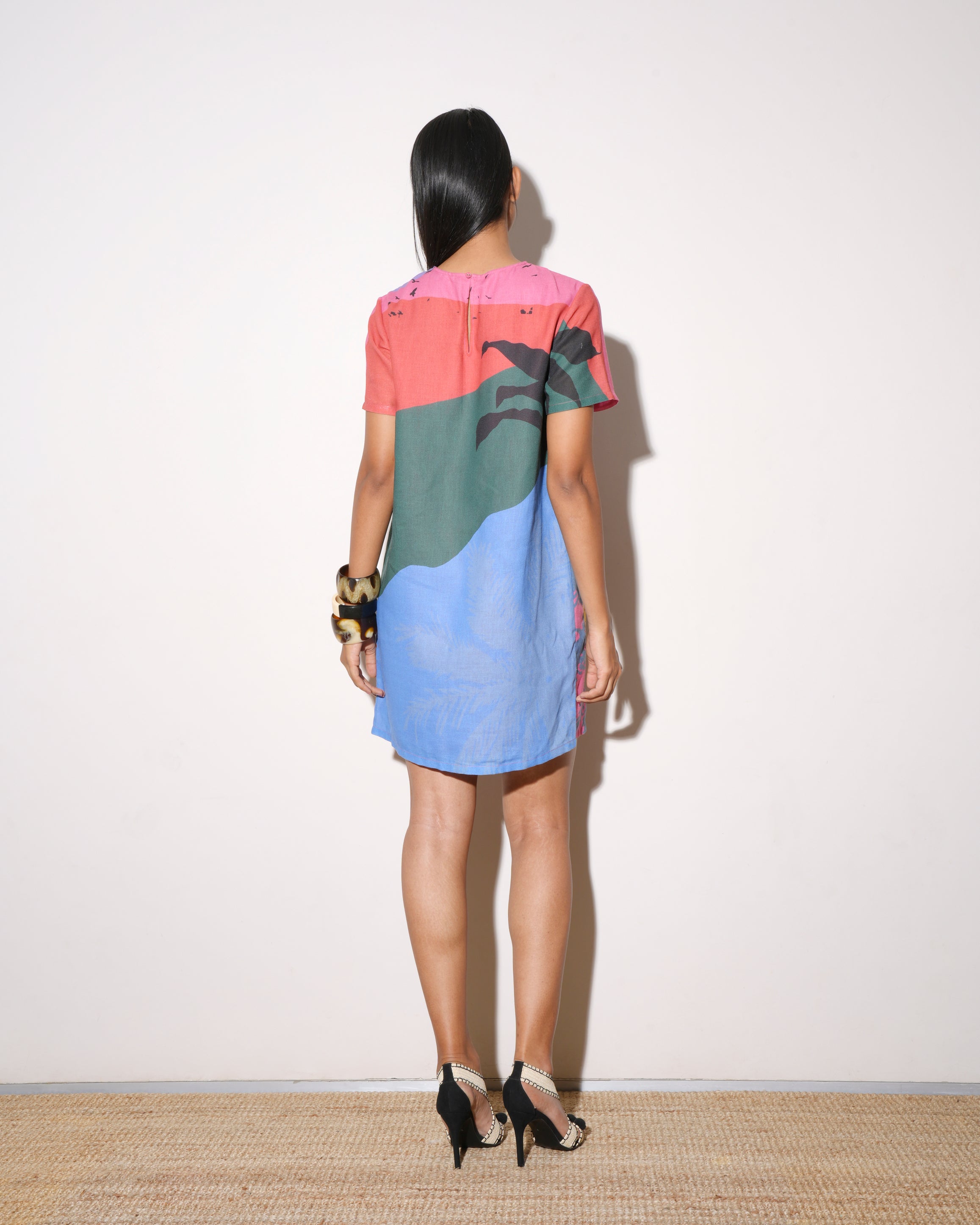 Anthropologie Multicolour Abstract Short Sleeve Crew Neck Mini Dress