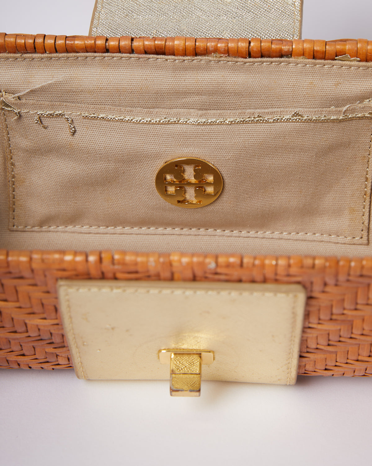 Tory Burch Rattan Silver Clutch