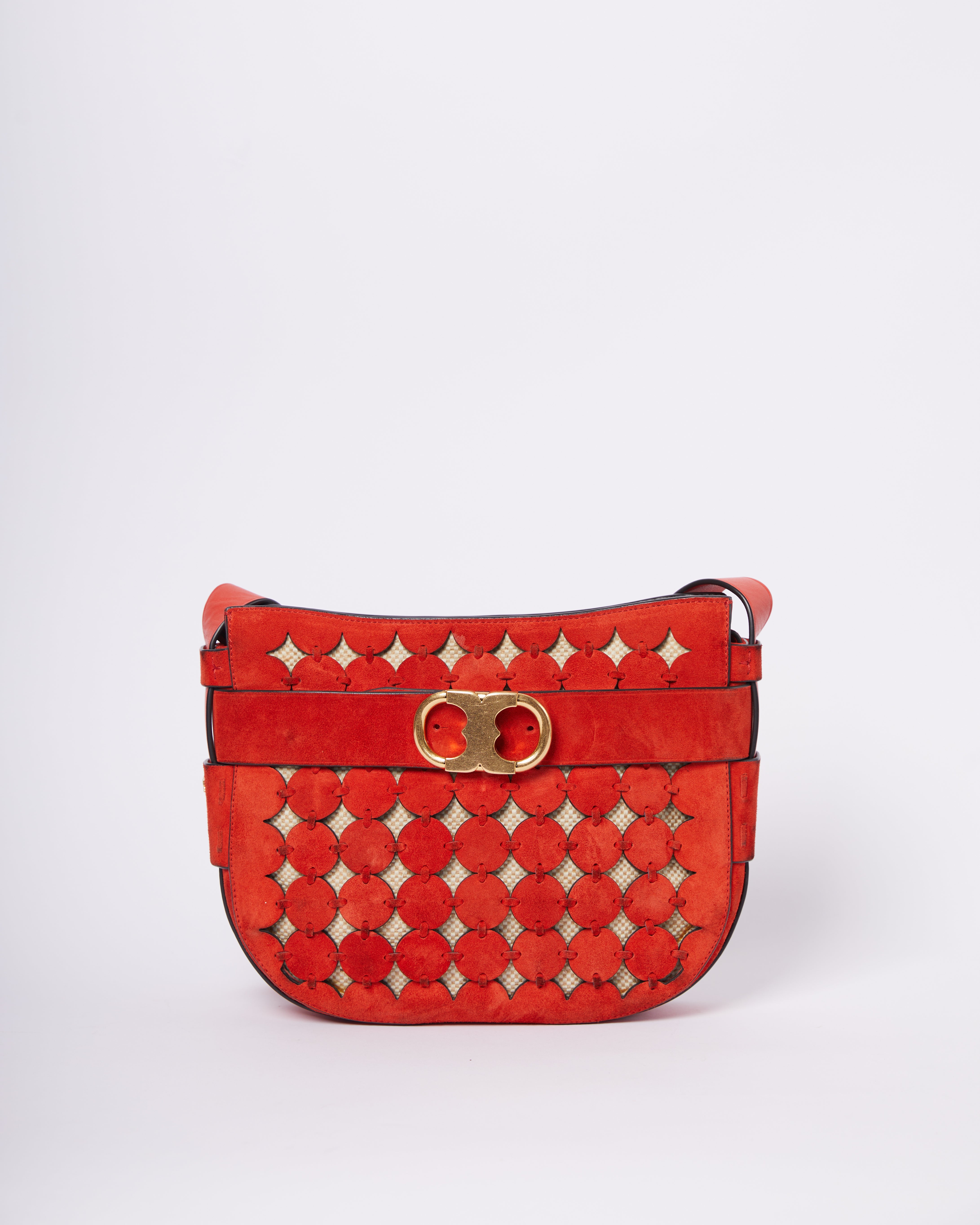 Tory Burch Suede Cutout Gemini Crossbody Bag