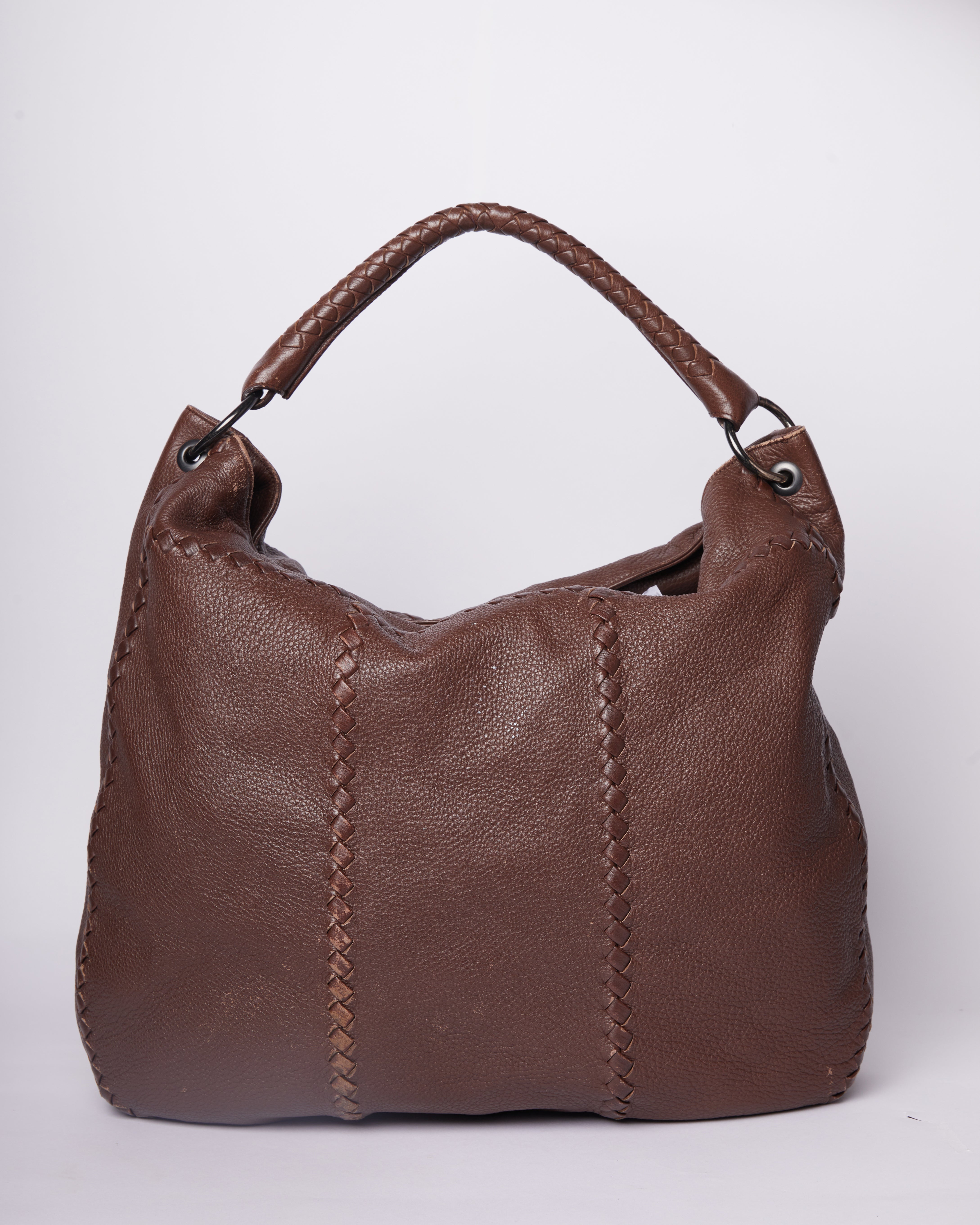 Bottega Veneta Brown Baseball Leather Gobo Bag