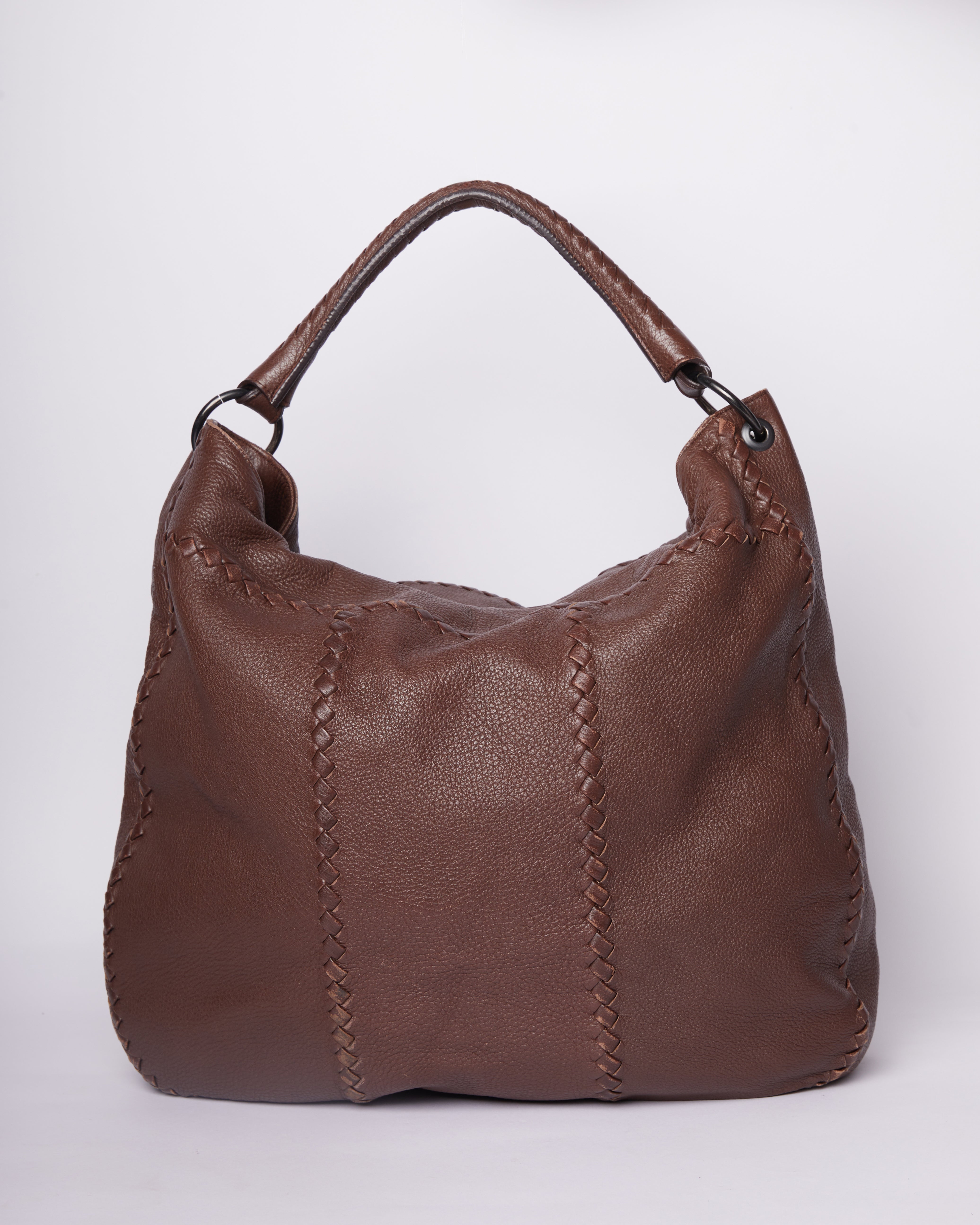 Bottega Veneta Brown Baseball Leather Gobo Bag