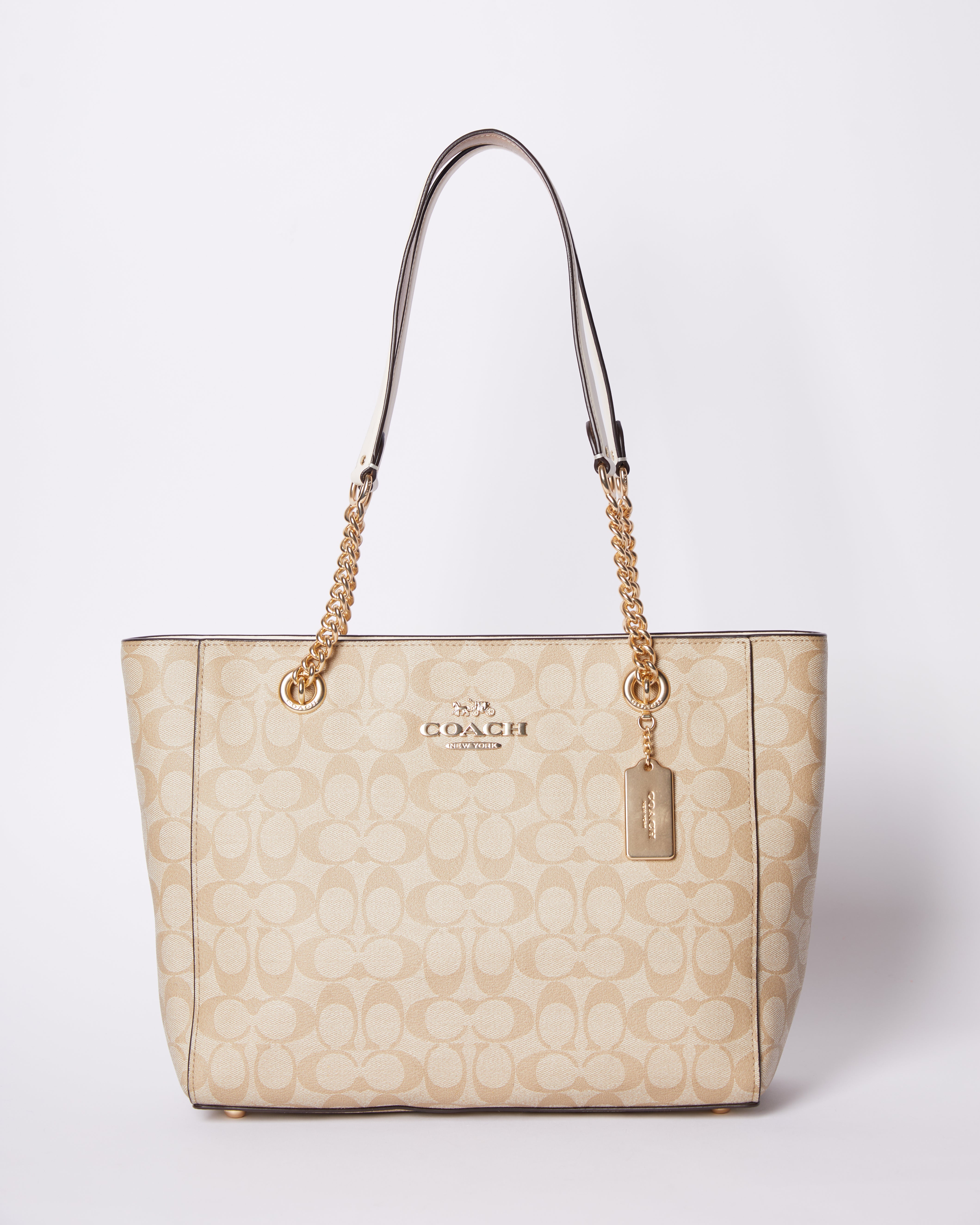 Coach Cammie Chain Tote in signature canvas light kakhi chalk