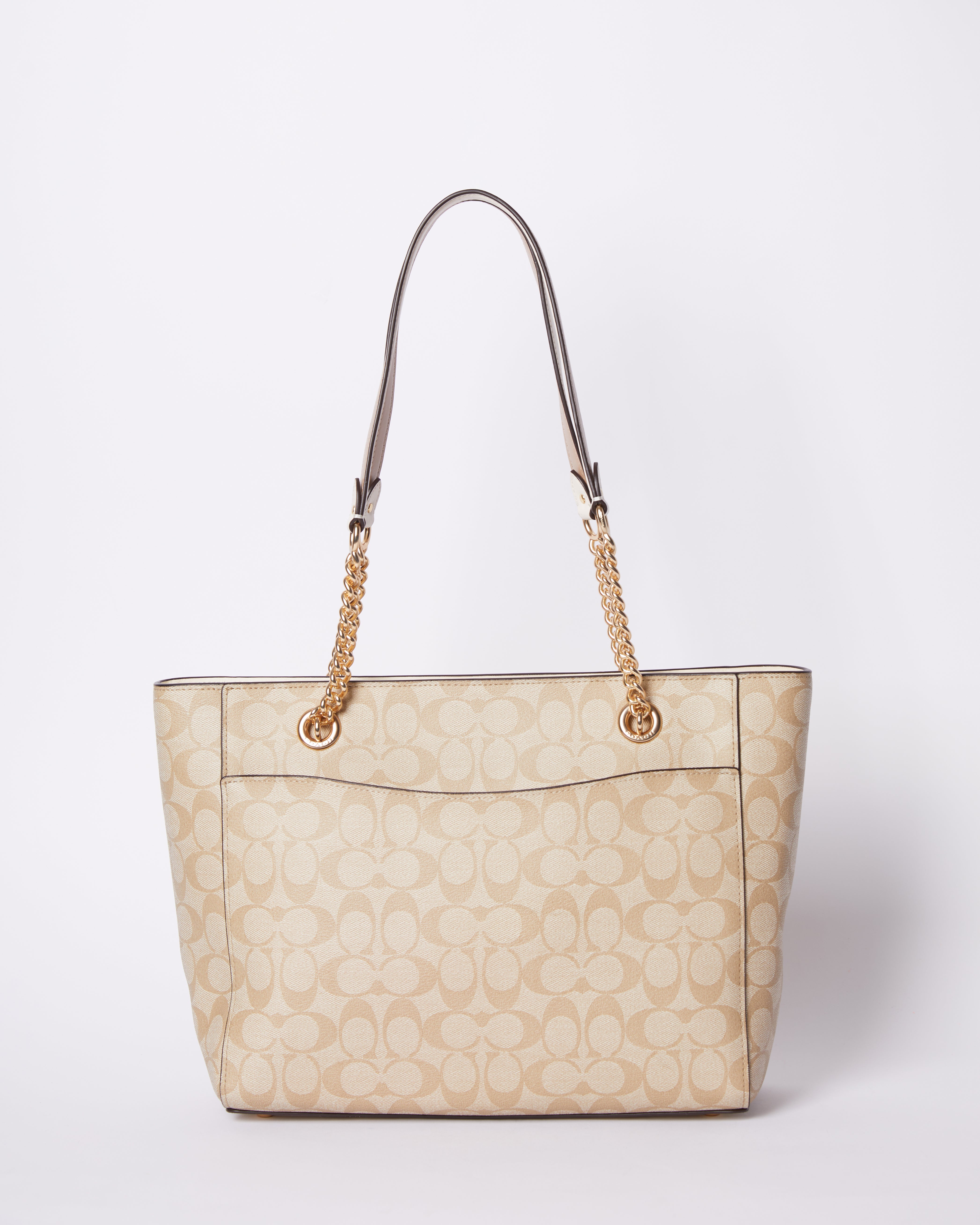 Coach Cammie Chain Tote in signature canvas light kakhi chalk