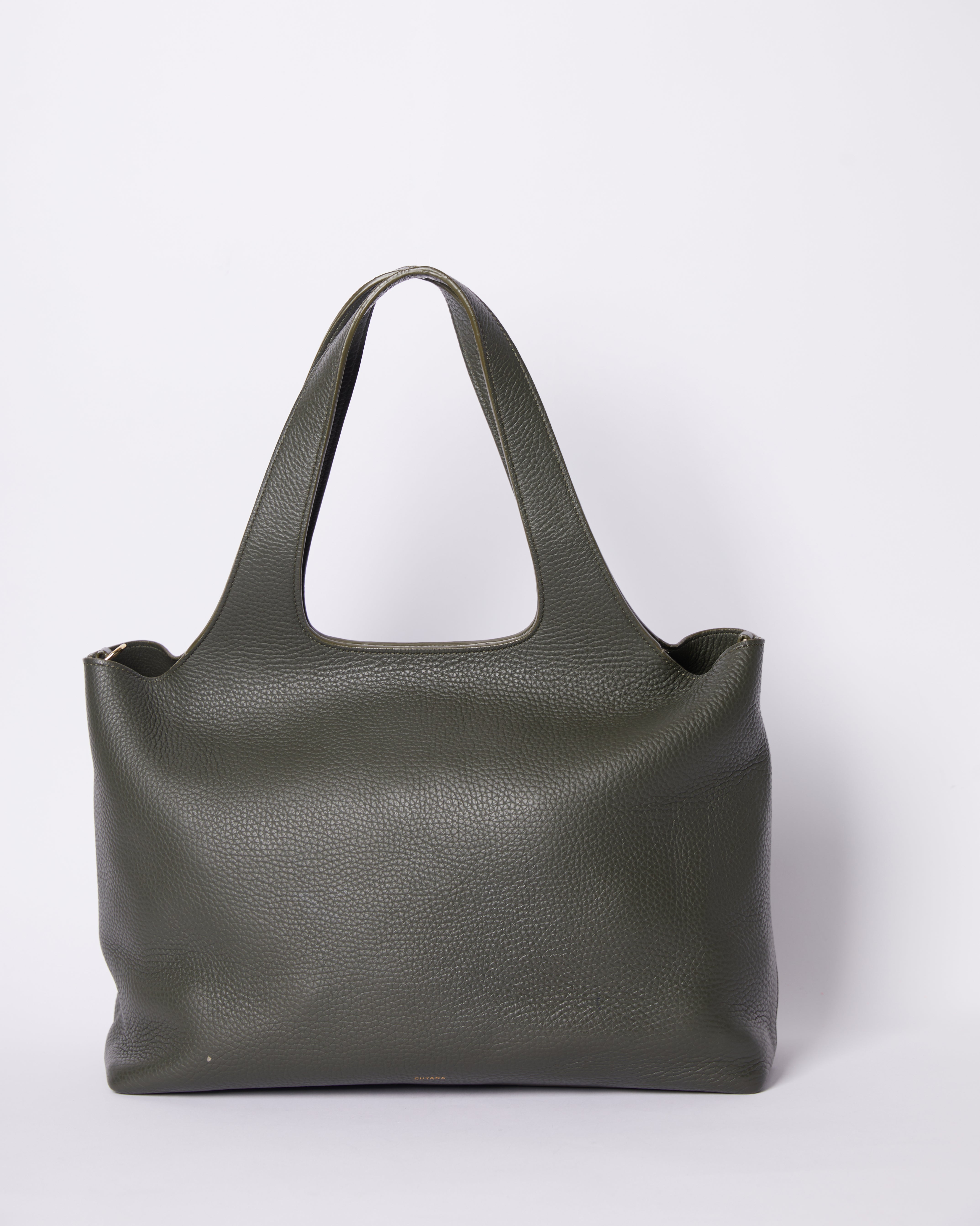 Cuyana Pebbled Leather Work Tote In Dark Olive