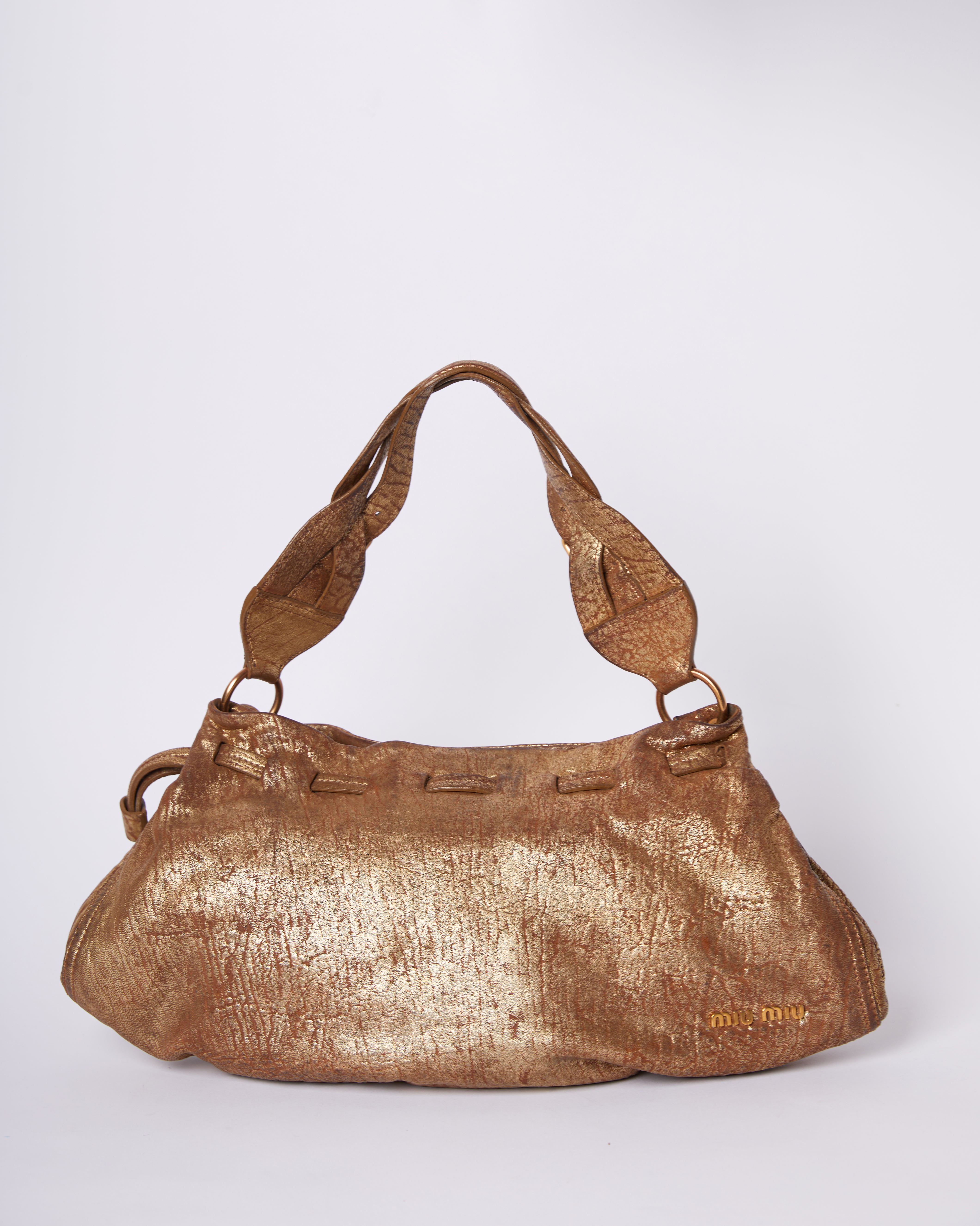 Miu Miu Brushed Golden Metallic Shoulder Bag