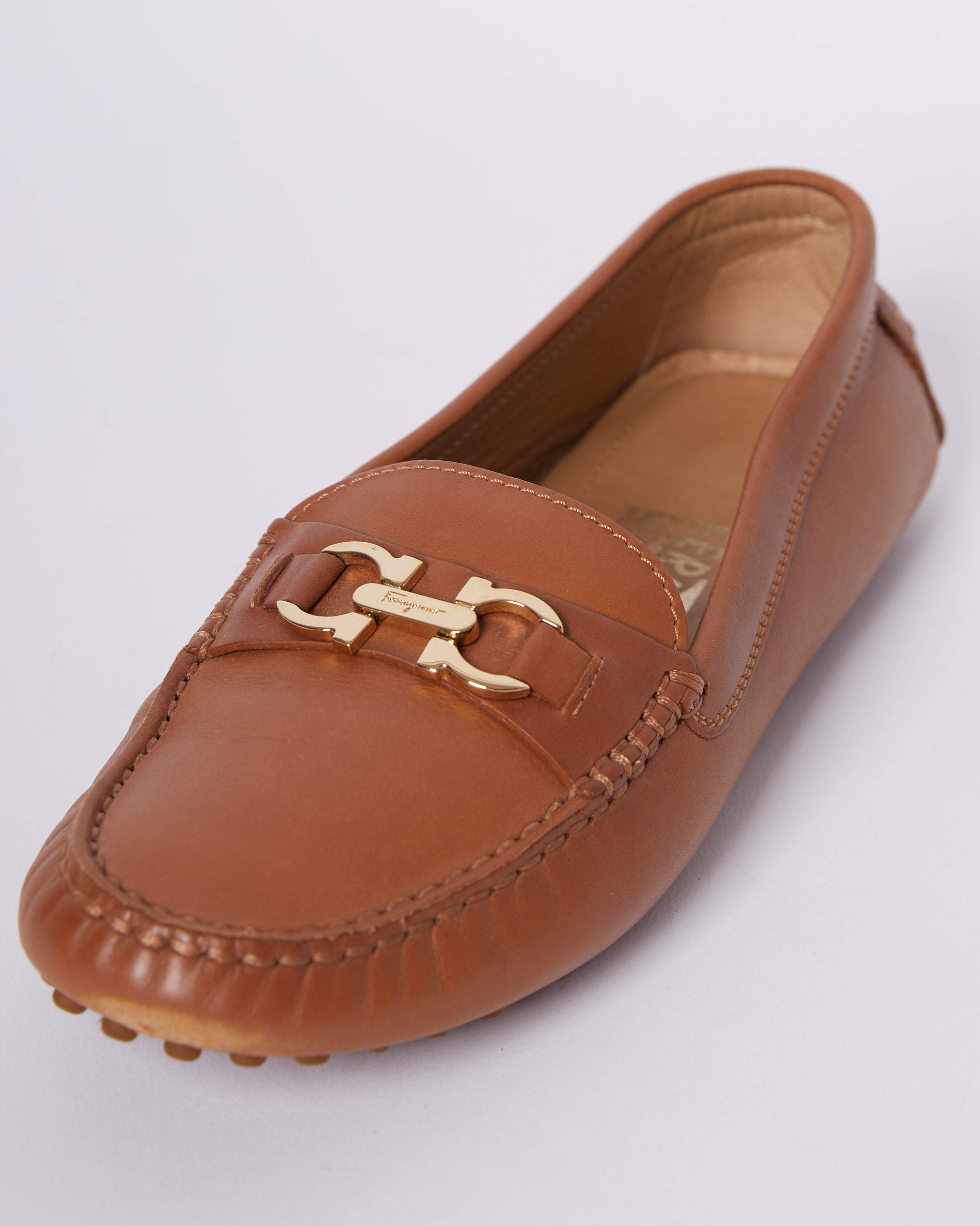 Salvatore Ferragamo Tan Gancini Driver Loafer