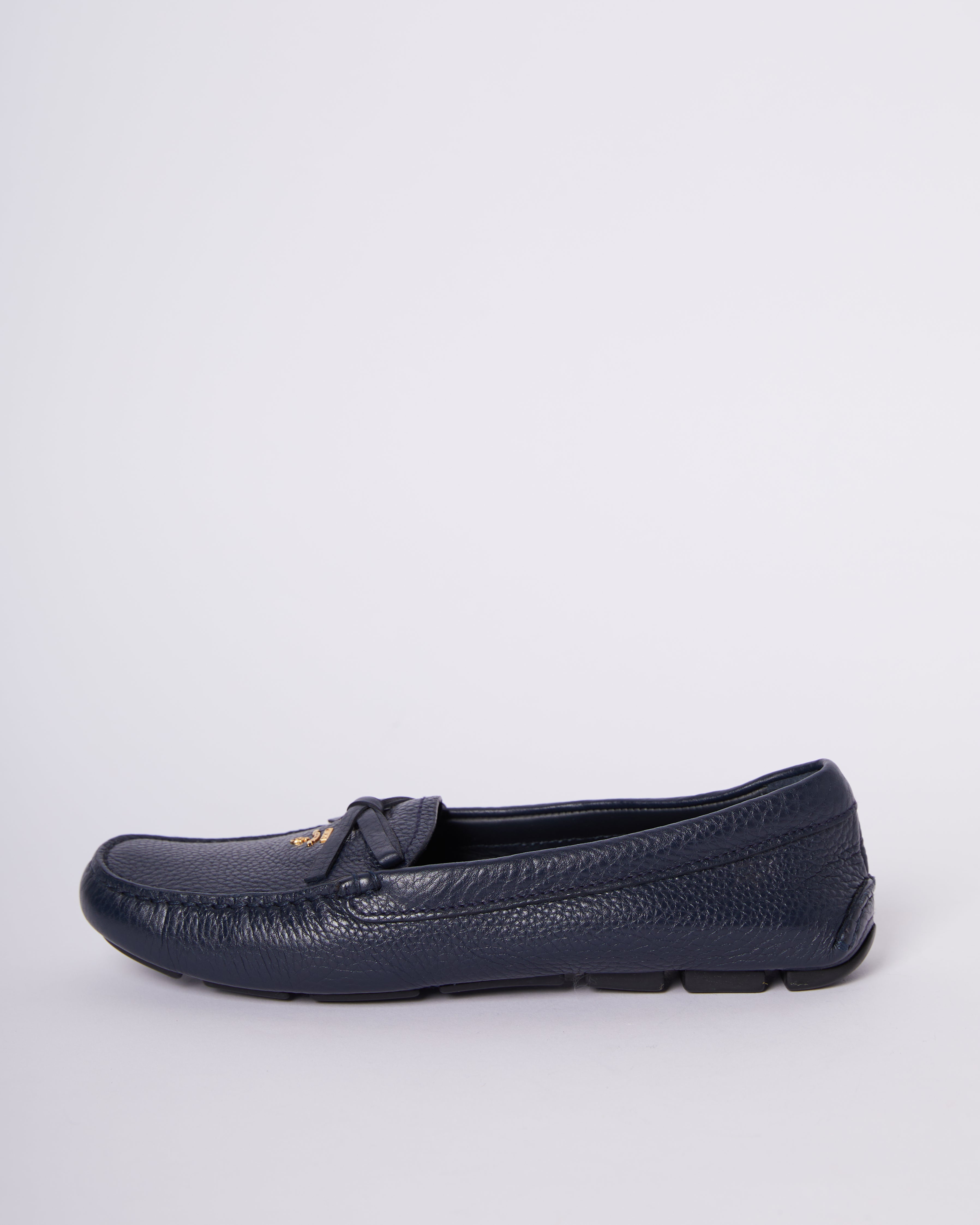 Prada Blue Leather Bow Slip Loafers