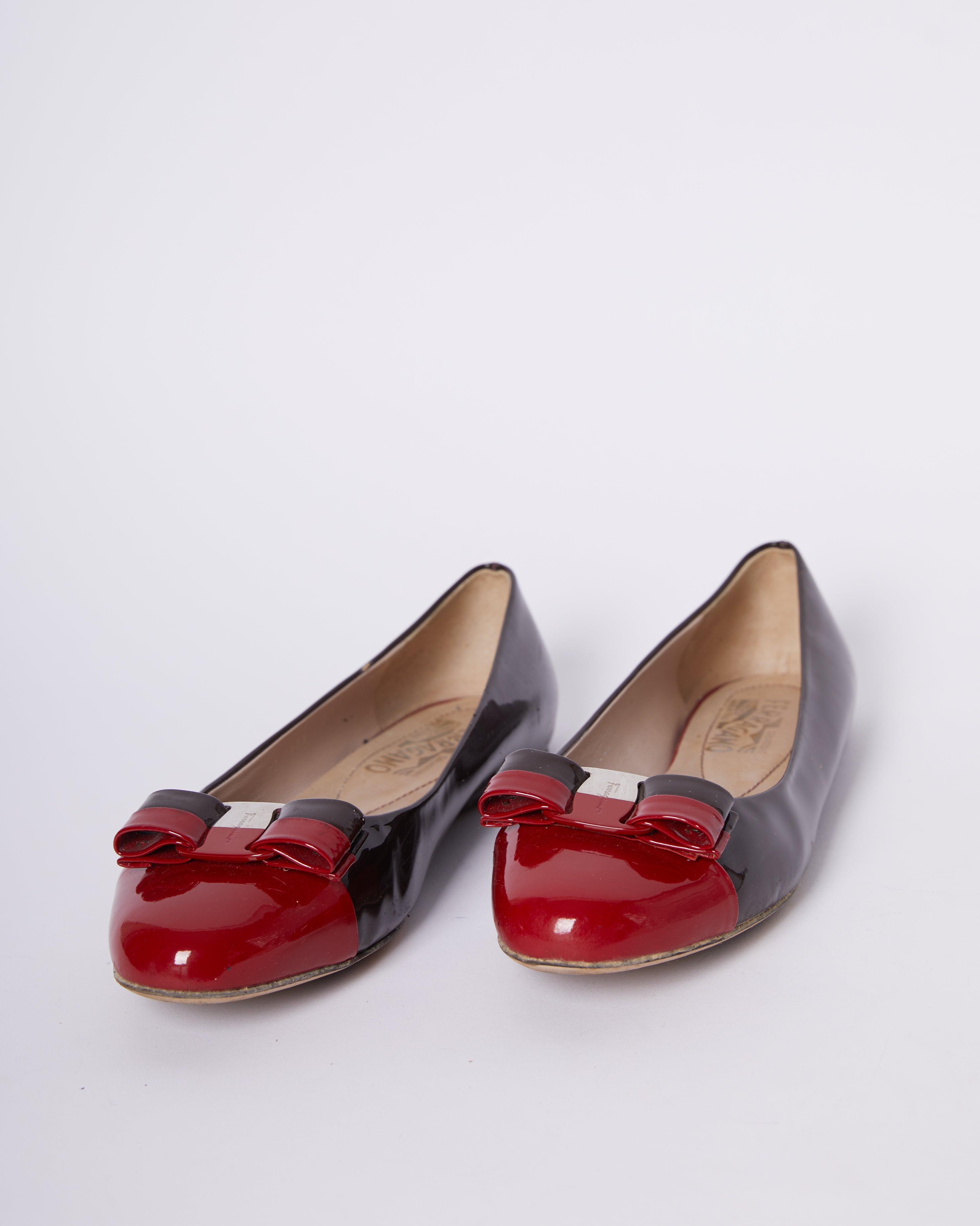 Salvatore Ferragamo Varnia Two Tine Patent Leather Ballerina Flats