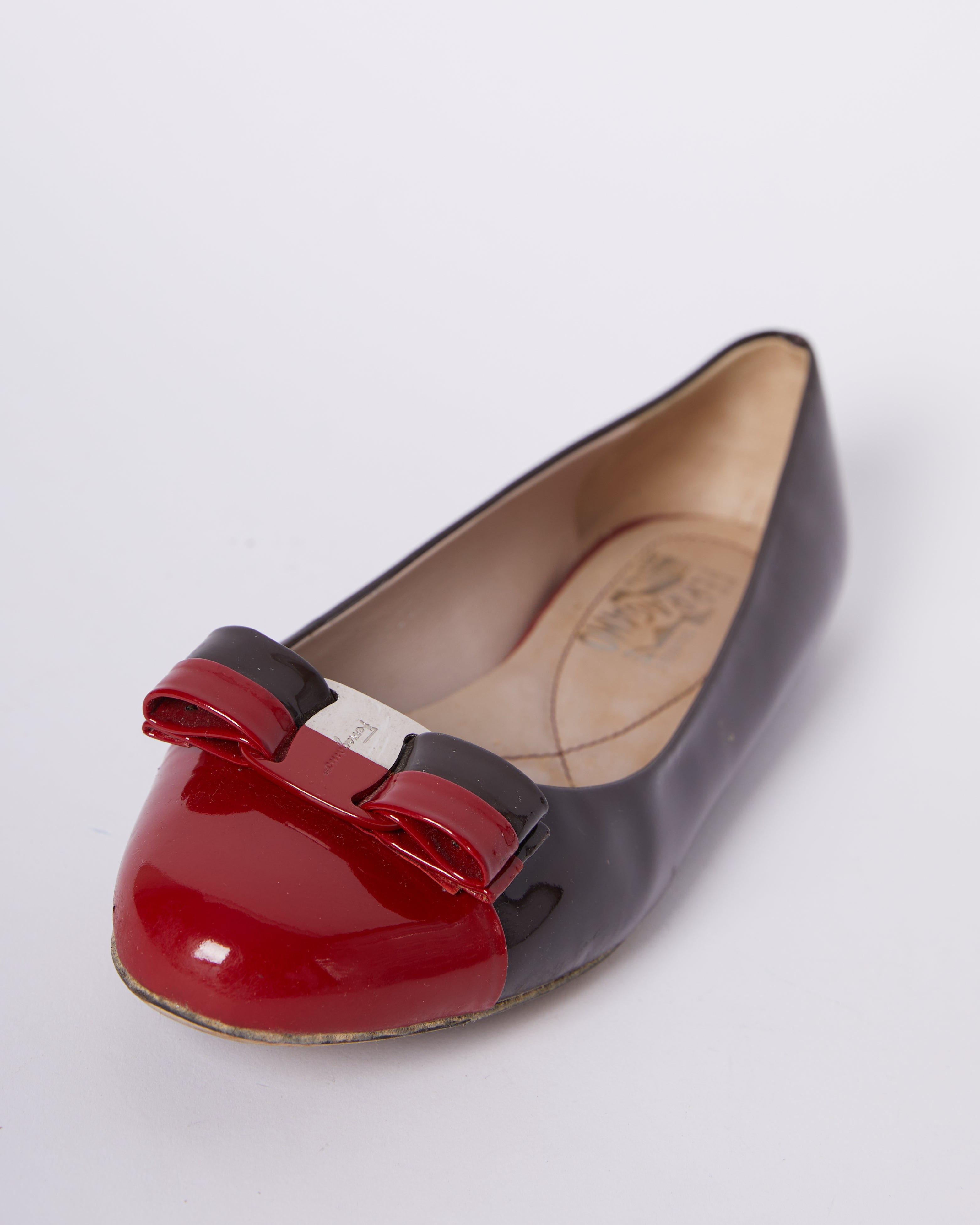 Salvatore Ferragamo Varnia Two Tine Patent Leather Ballerina Flats