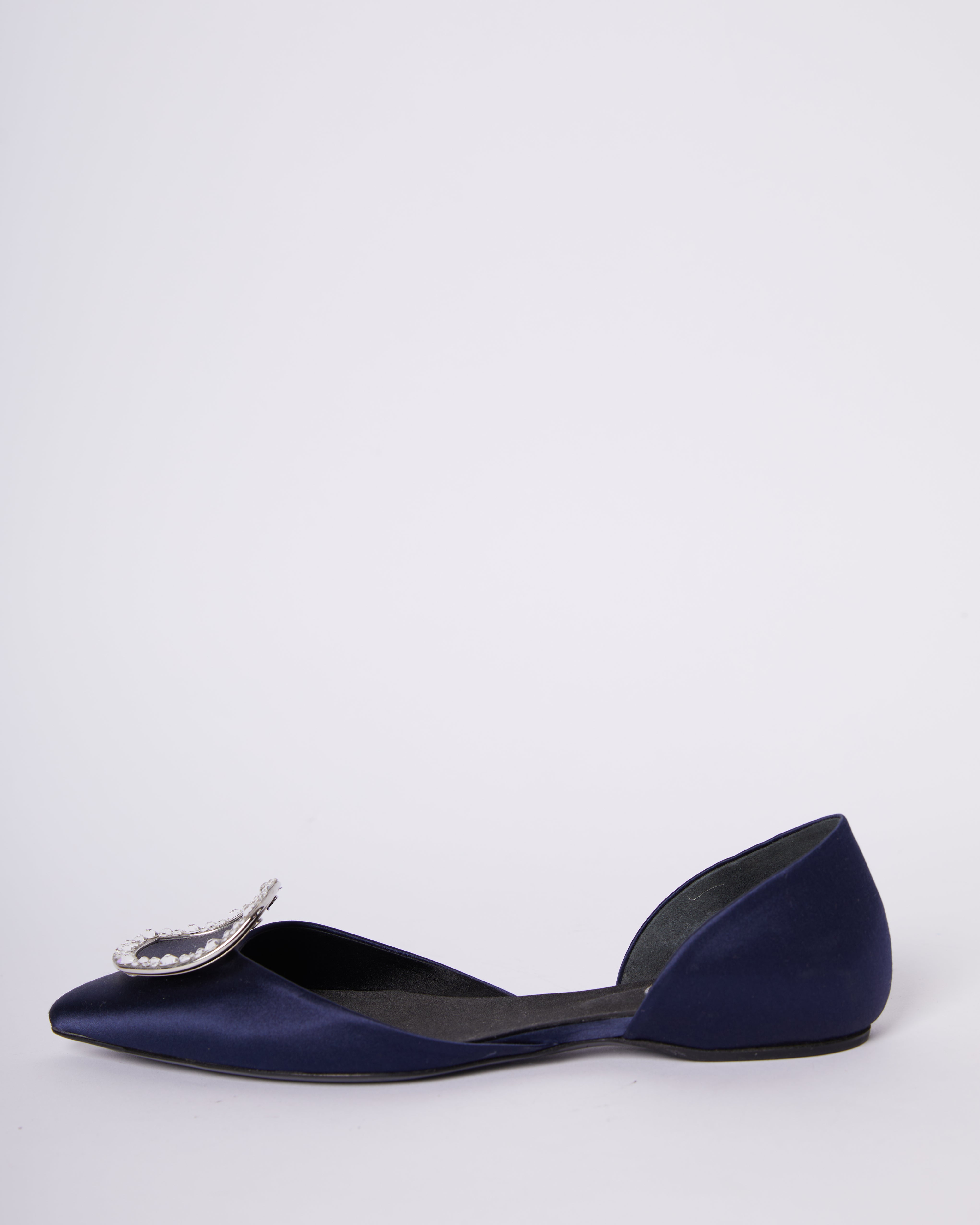 Roger Vivier Chips Strass Navy Satin Crystal Buckle Flats