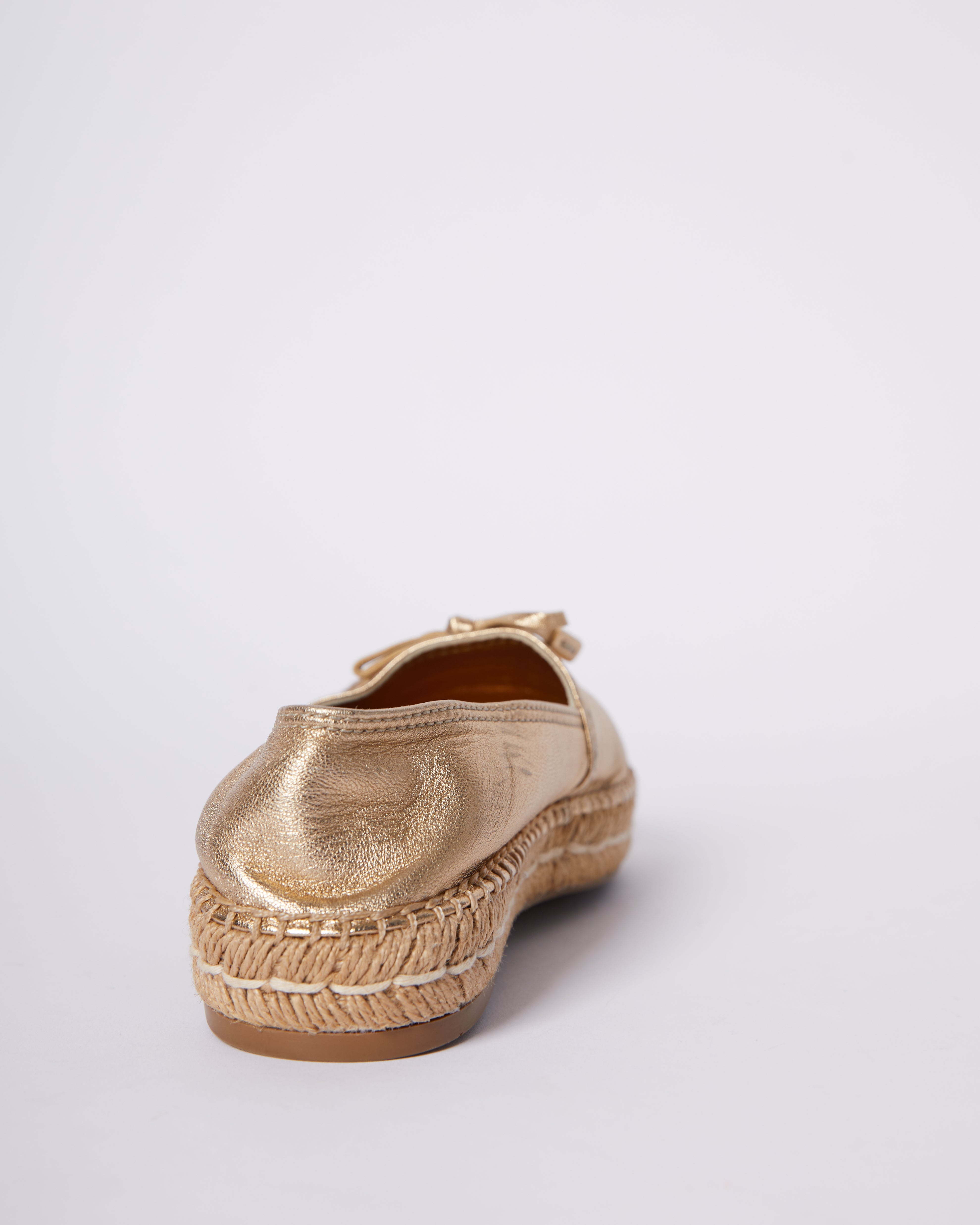 Prada Metallic Gold Leather Bow Espadrille Flats