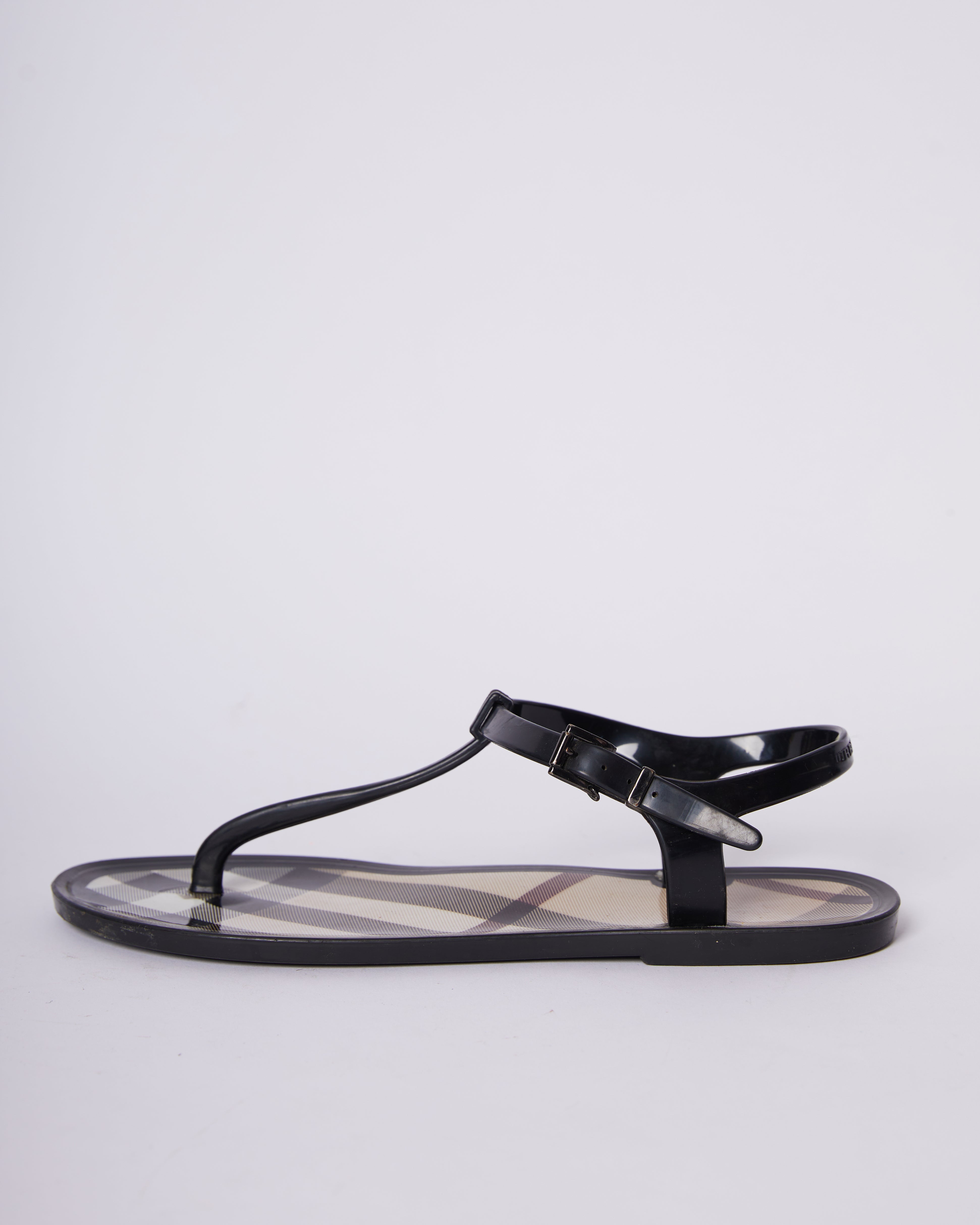 Burberry Black Nova Check PVC Ankle Strap Flats