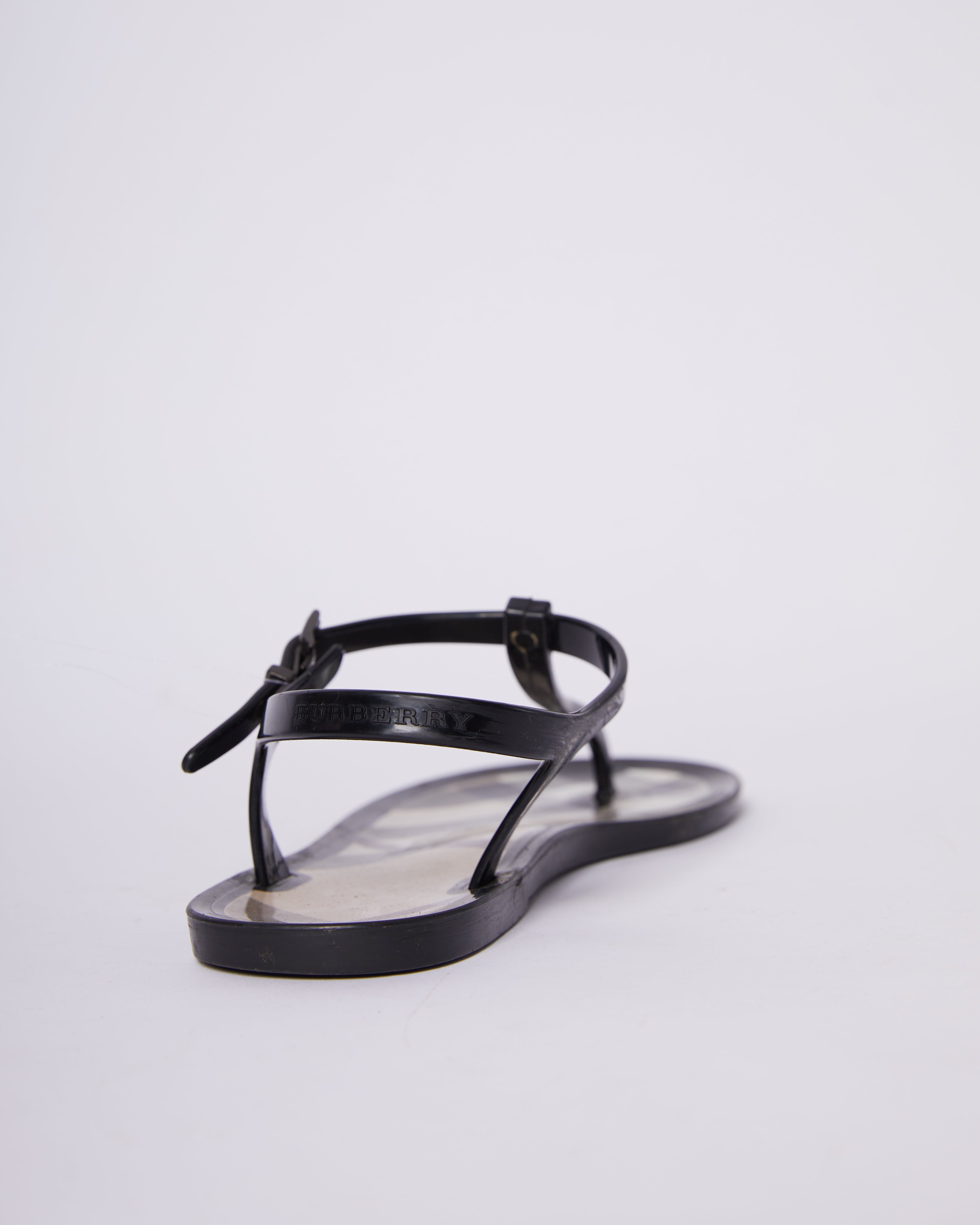 Burberry Black Nova Check PVC Ankle Strap Flats