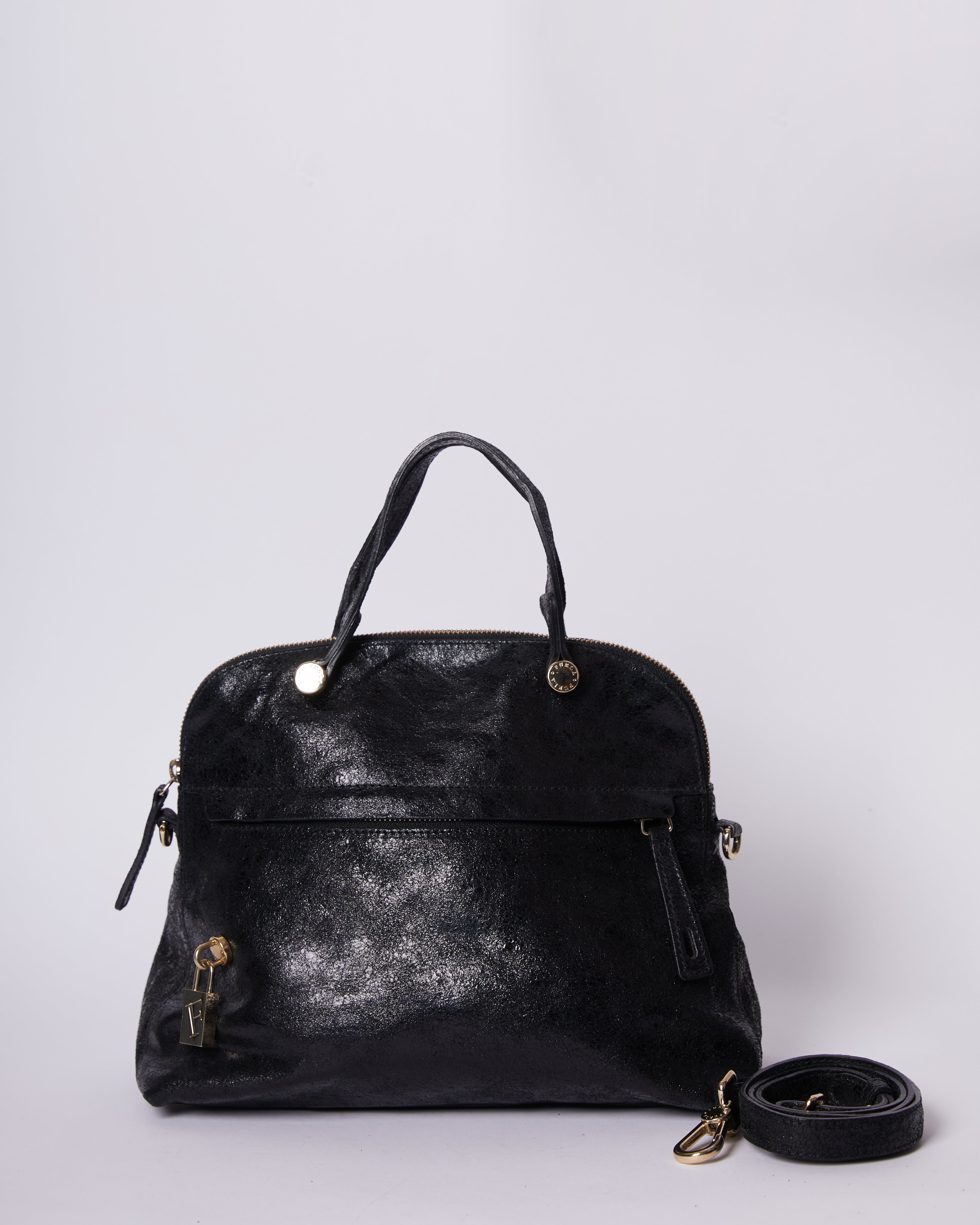 Furla Black Leather Piper Dome Satchel