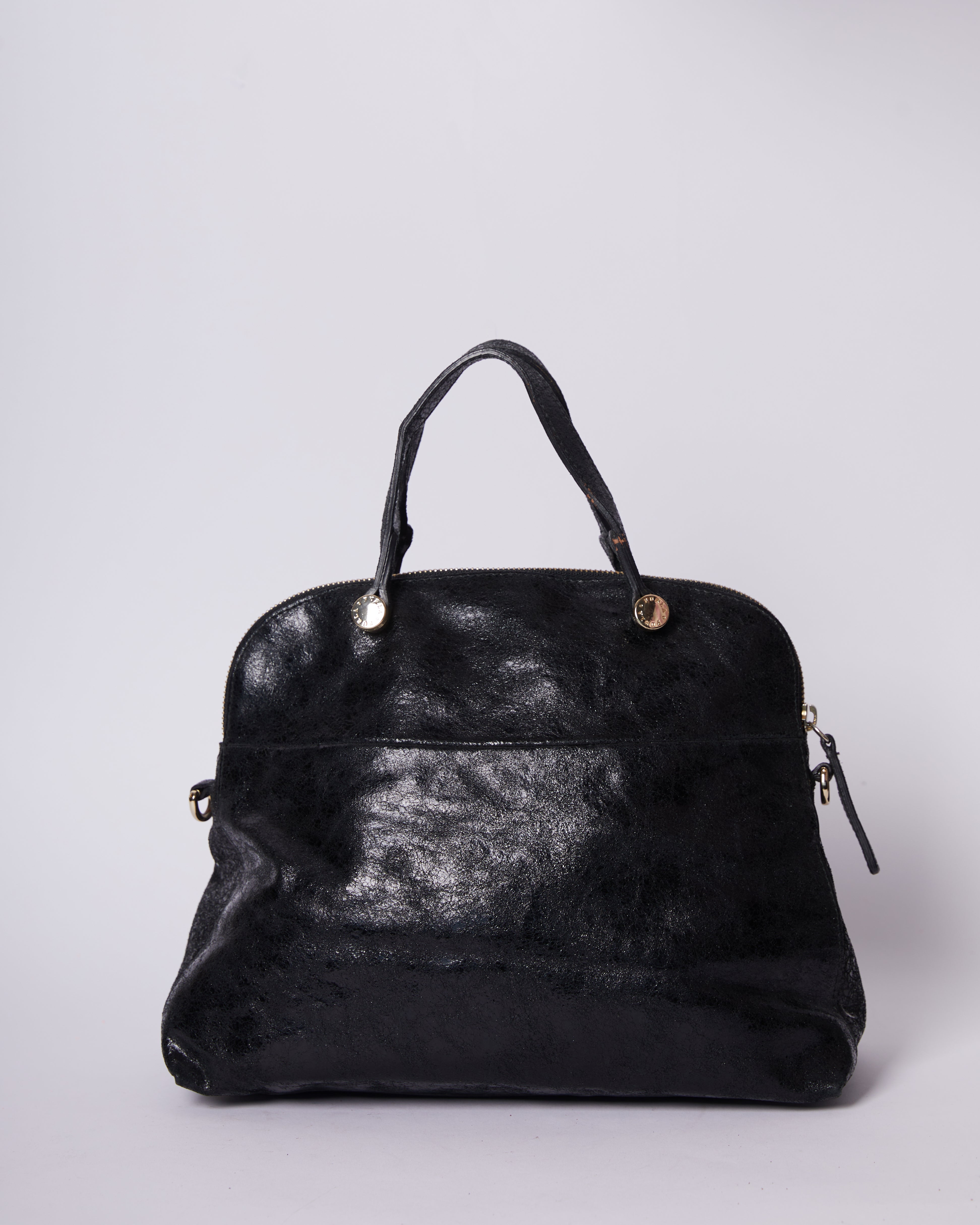 Furla Black Leather Piper Dome Satchel