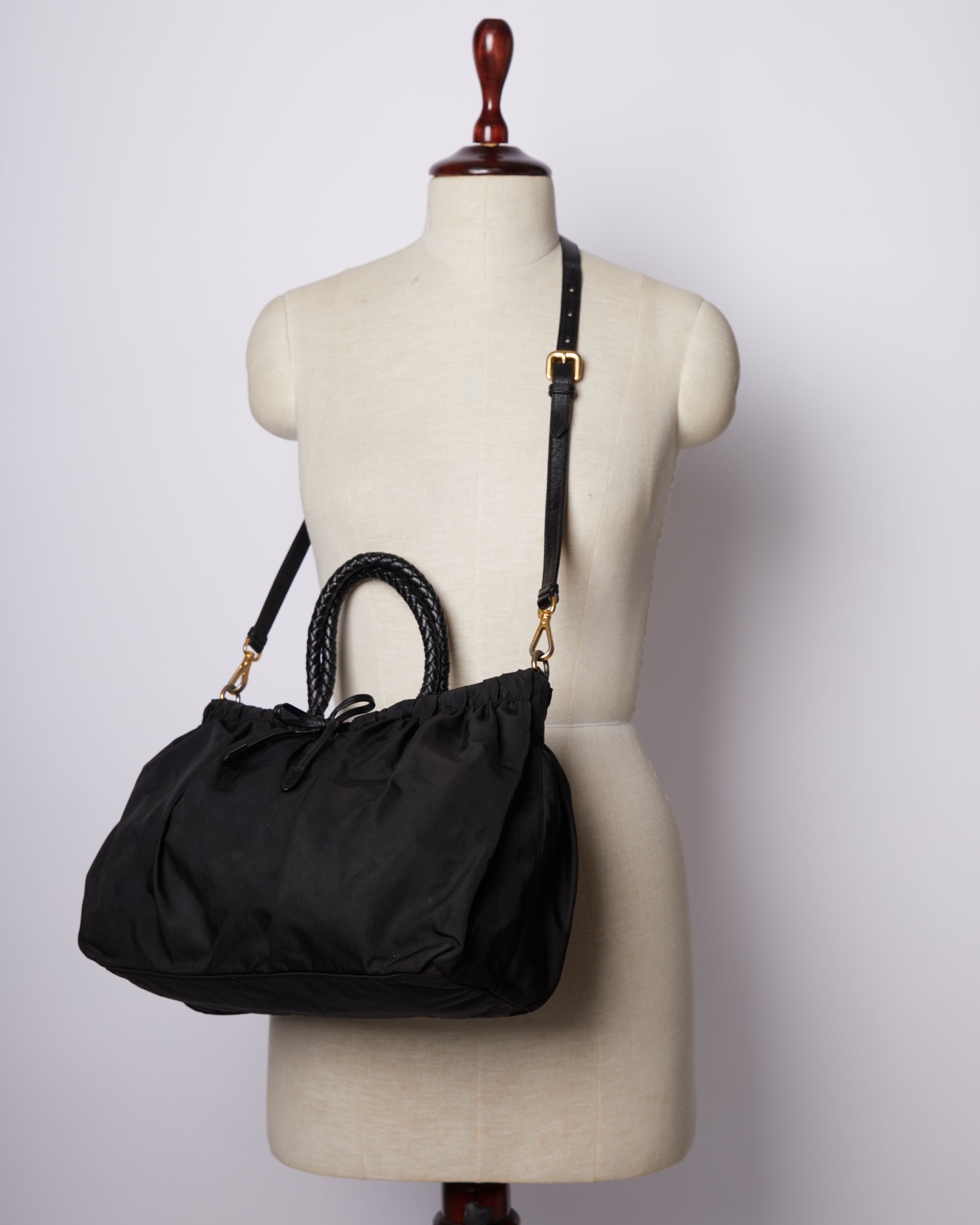 Prada Black Tessuto & Leather Bauletto Bow Bag