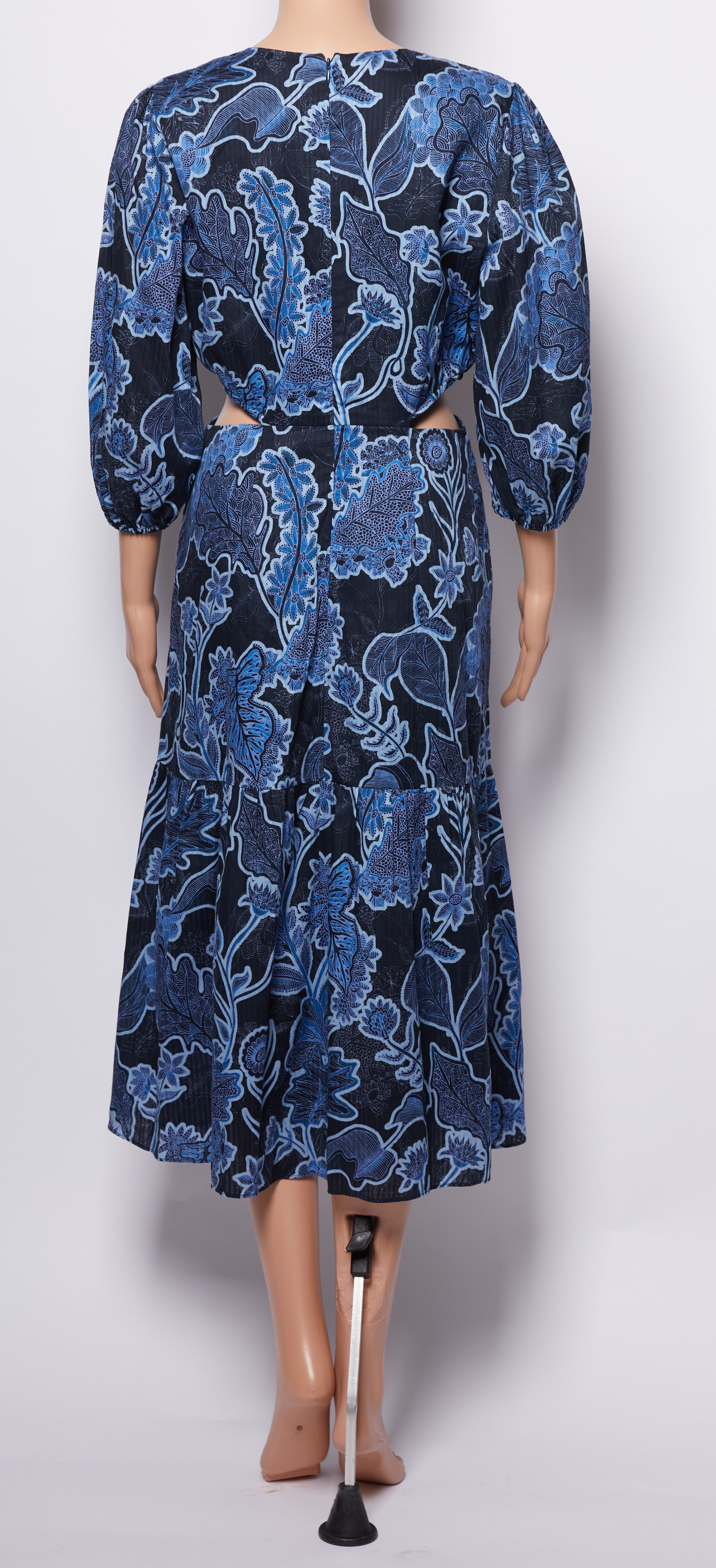 Parker Dixie Printed Cut Waist Midi Length Marine Safari Blue Dress