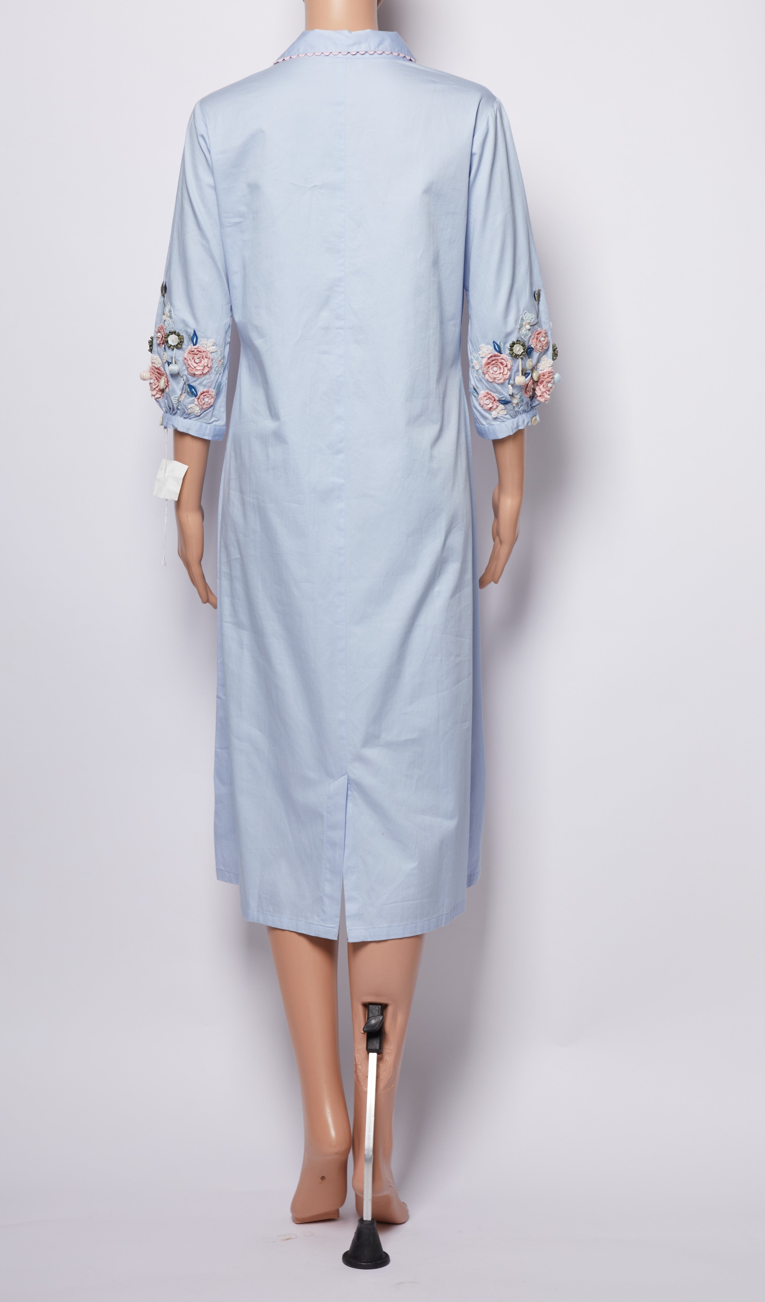 Our Love Shirt Dress In Powder Blue With Embroidered Sleeves