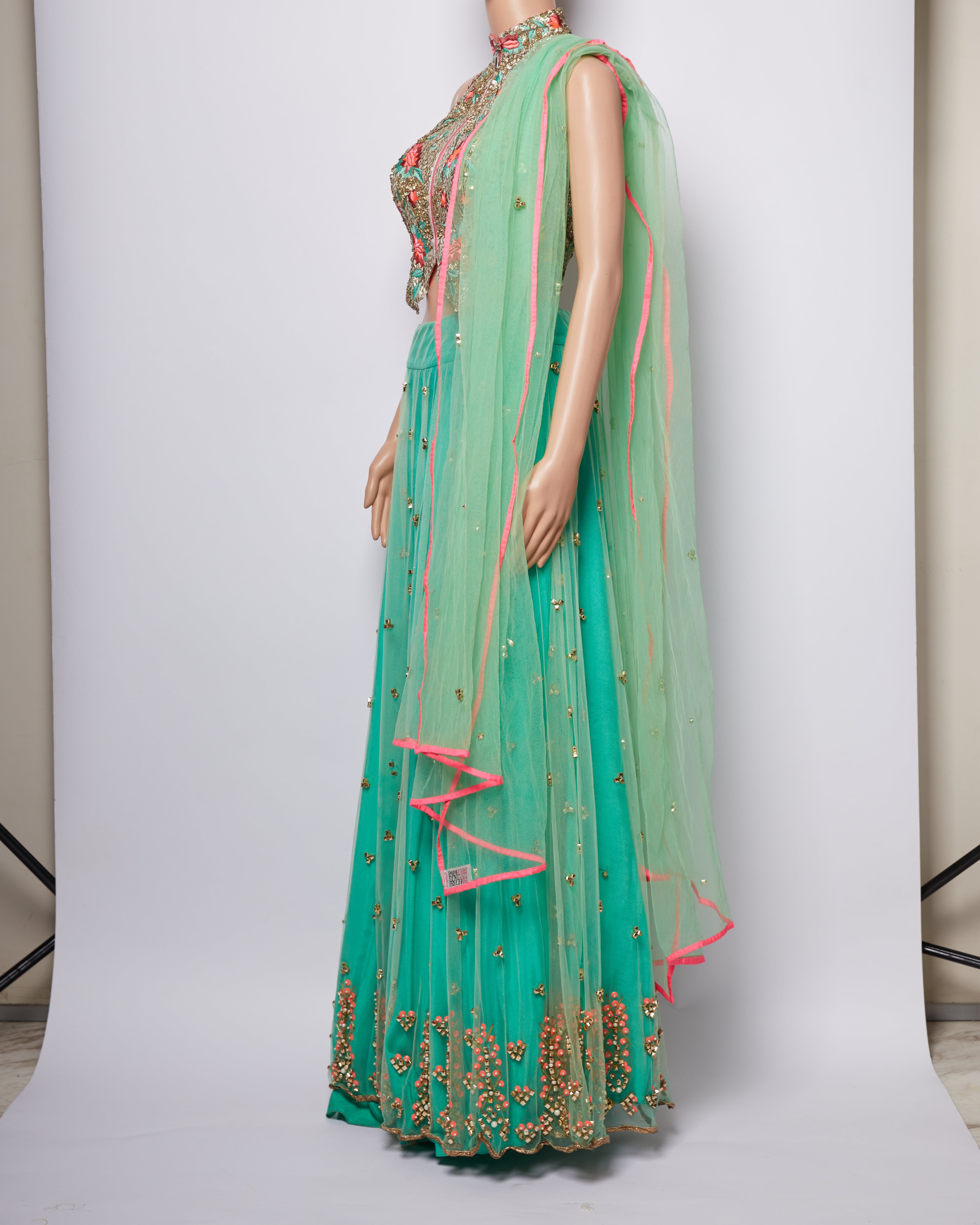 Papa Don't Preach Mint Lehenga Set