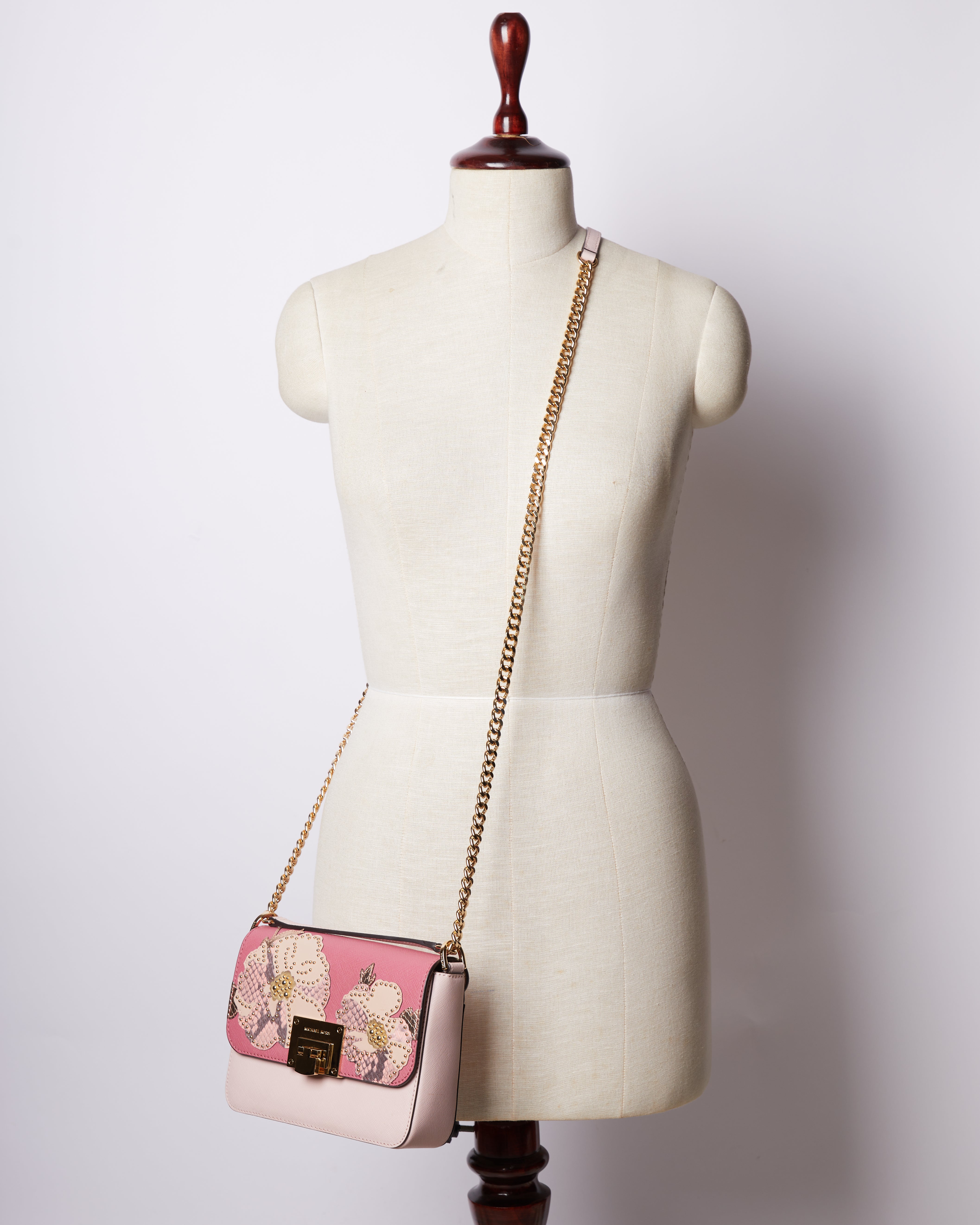 ML Leather Crossbody Bag With Floral Work