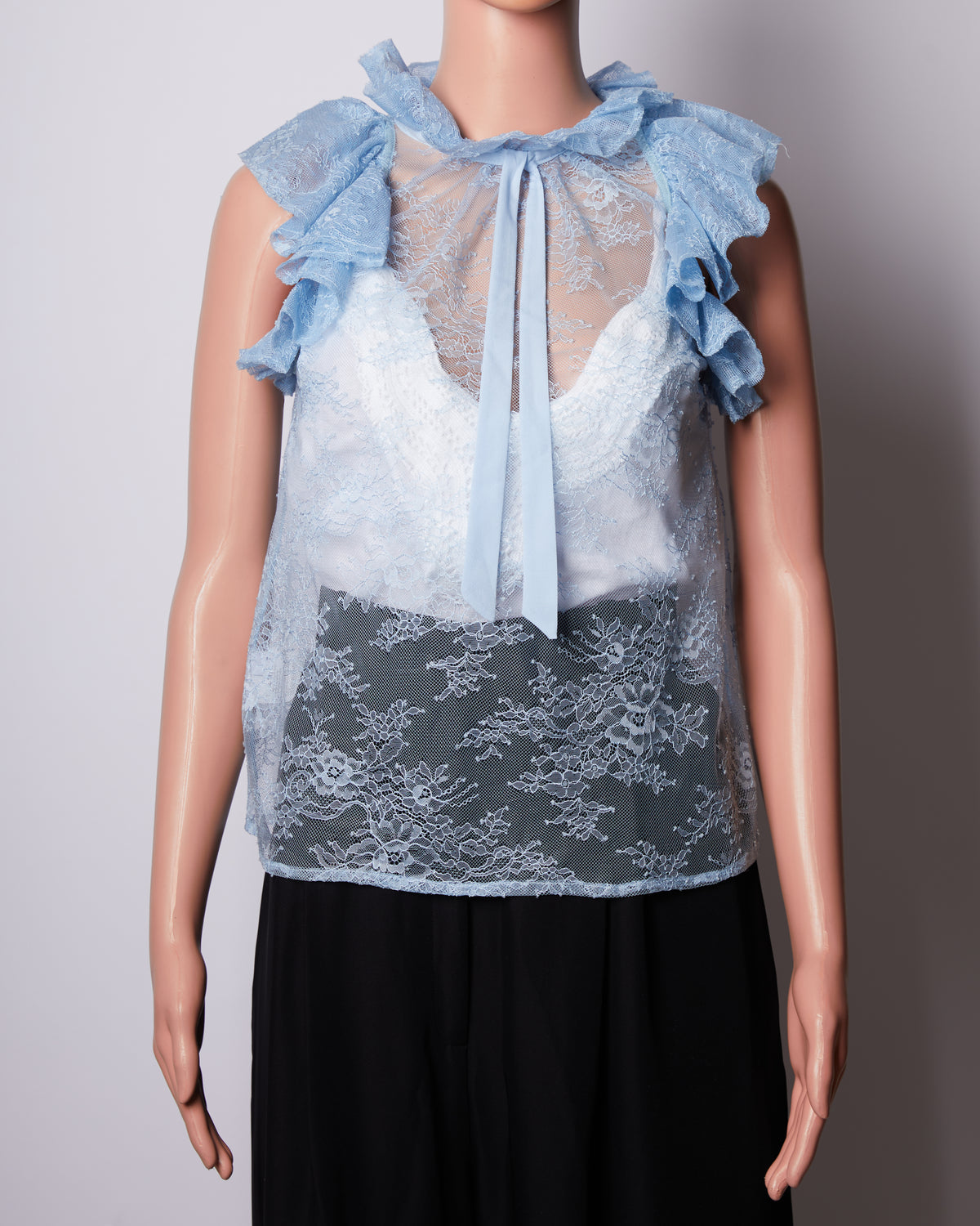 Pinko Sheer Lace Top with Ruffle Sleeves