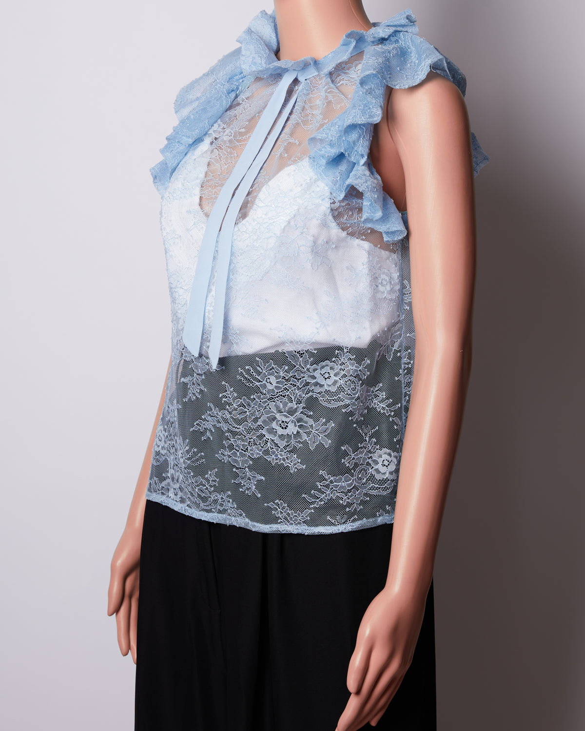 Pinko Sheer Lace Top with Ruffle Sleeves