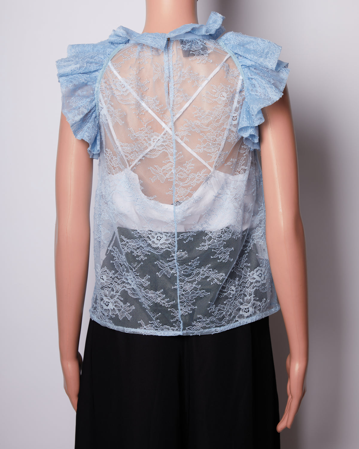 Pinko Sheer Lace Top with Ruffle Sleeves