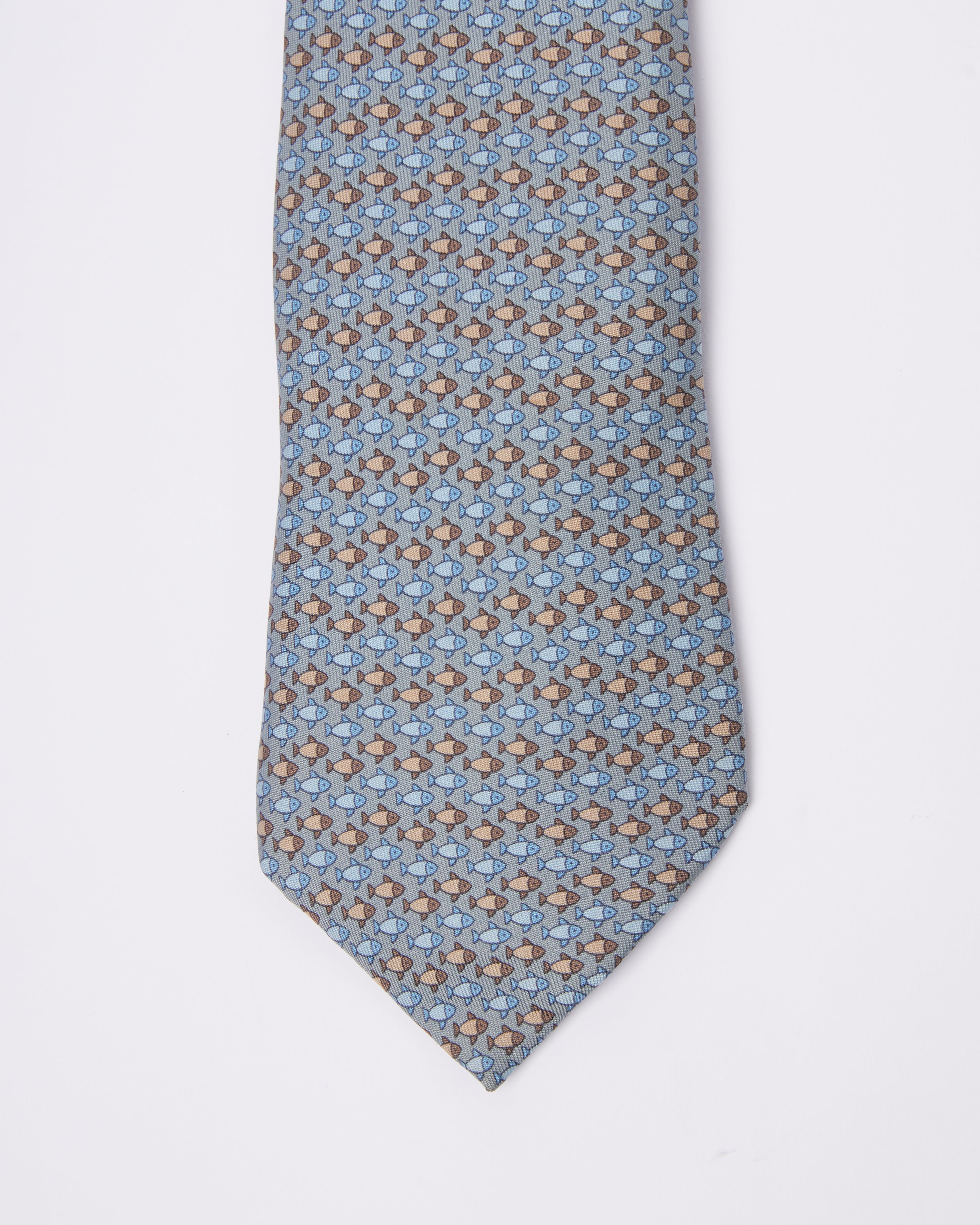 Hermes Blue Fish Tie