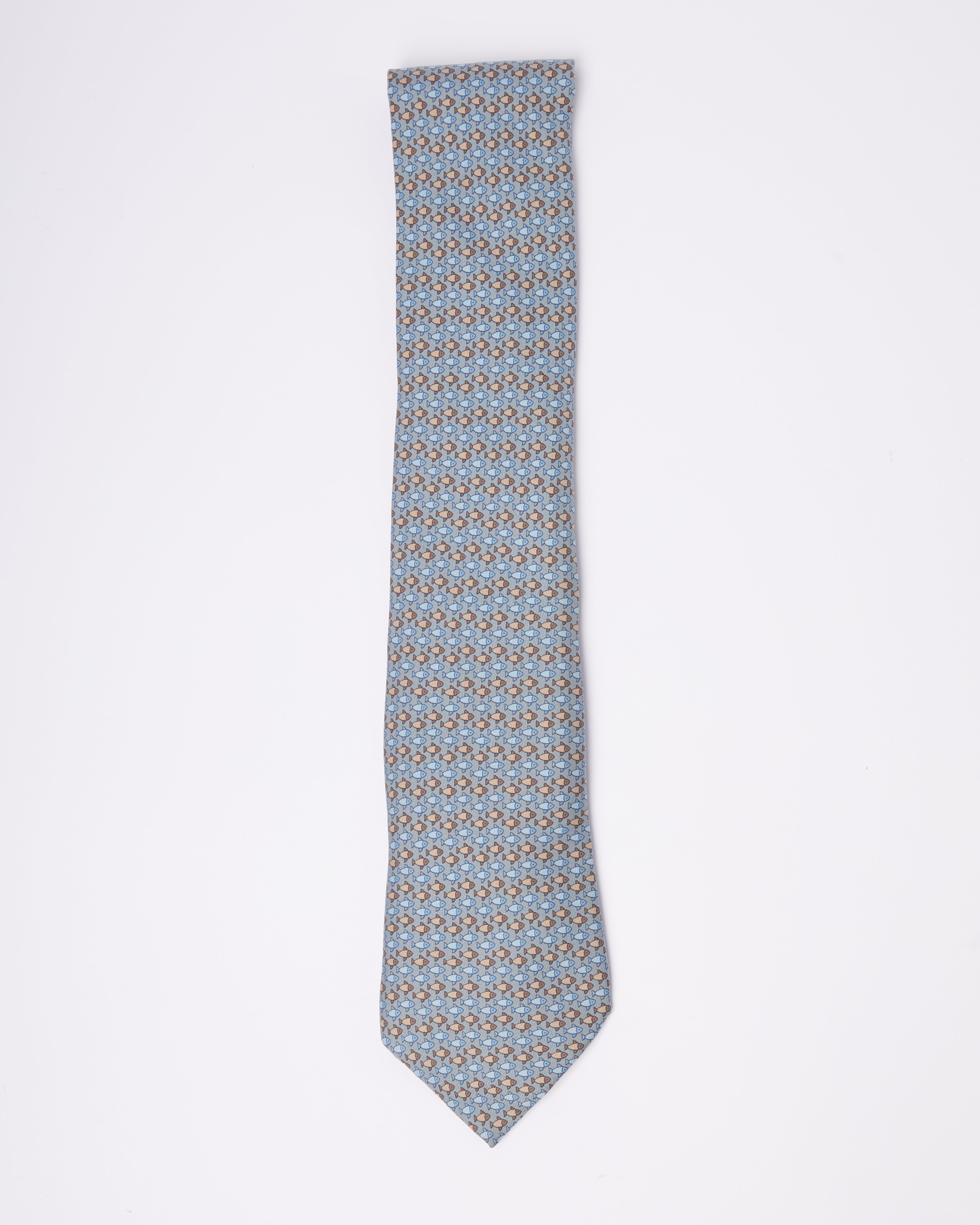 Hermes Blue Fish Tie