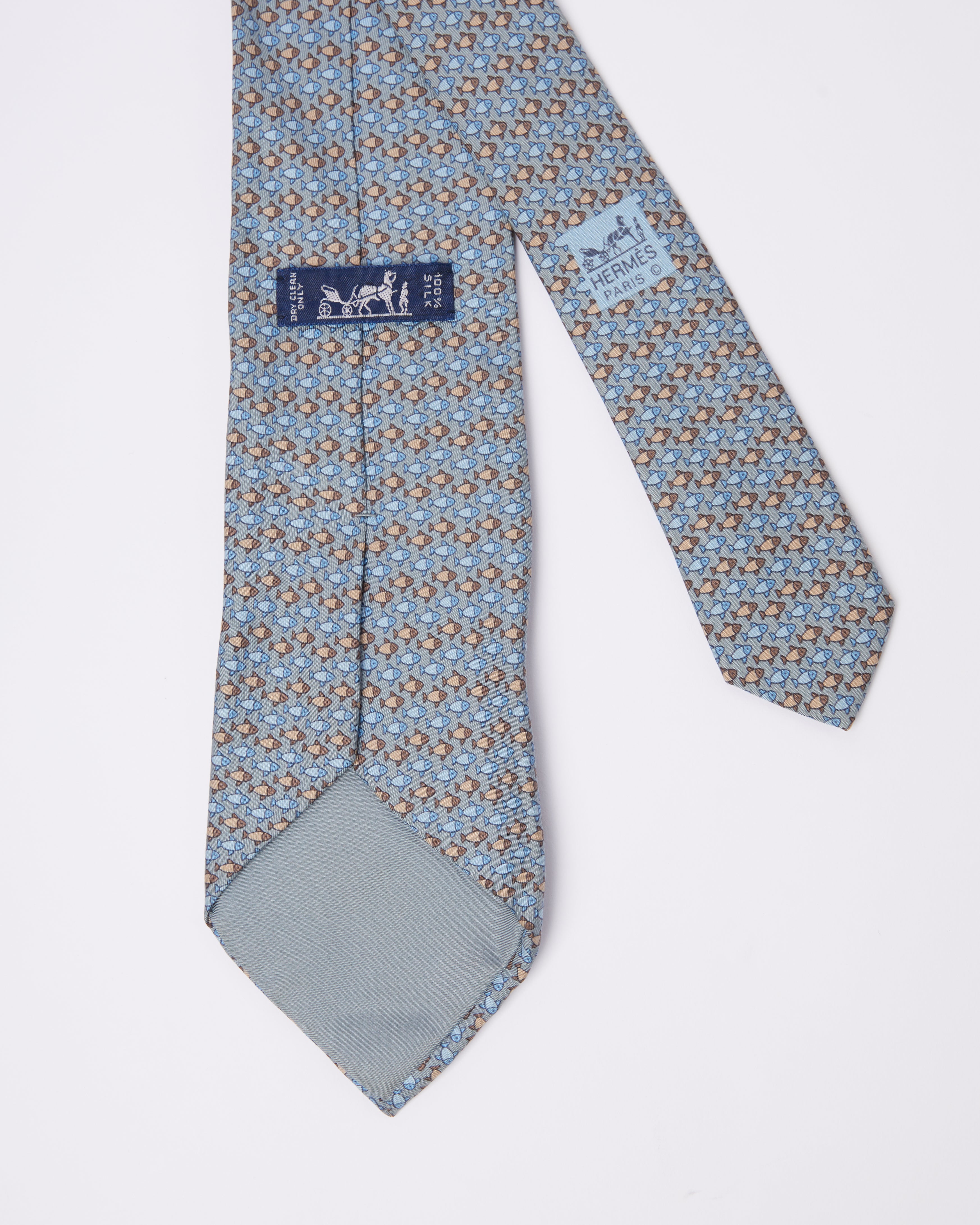 Hermes Blue Fish Tie