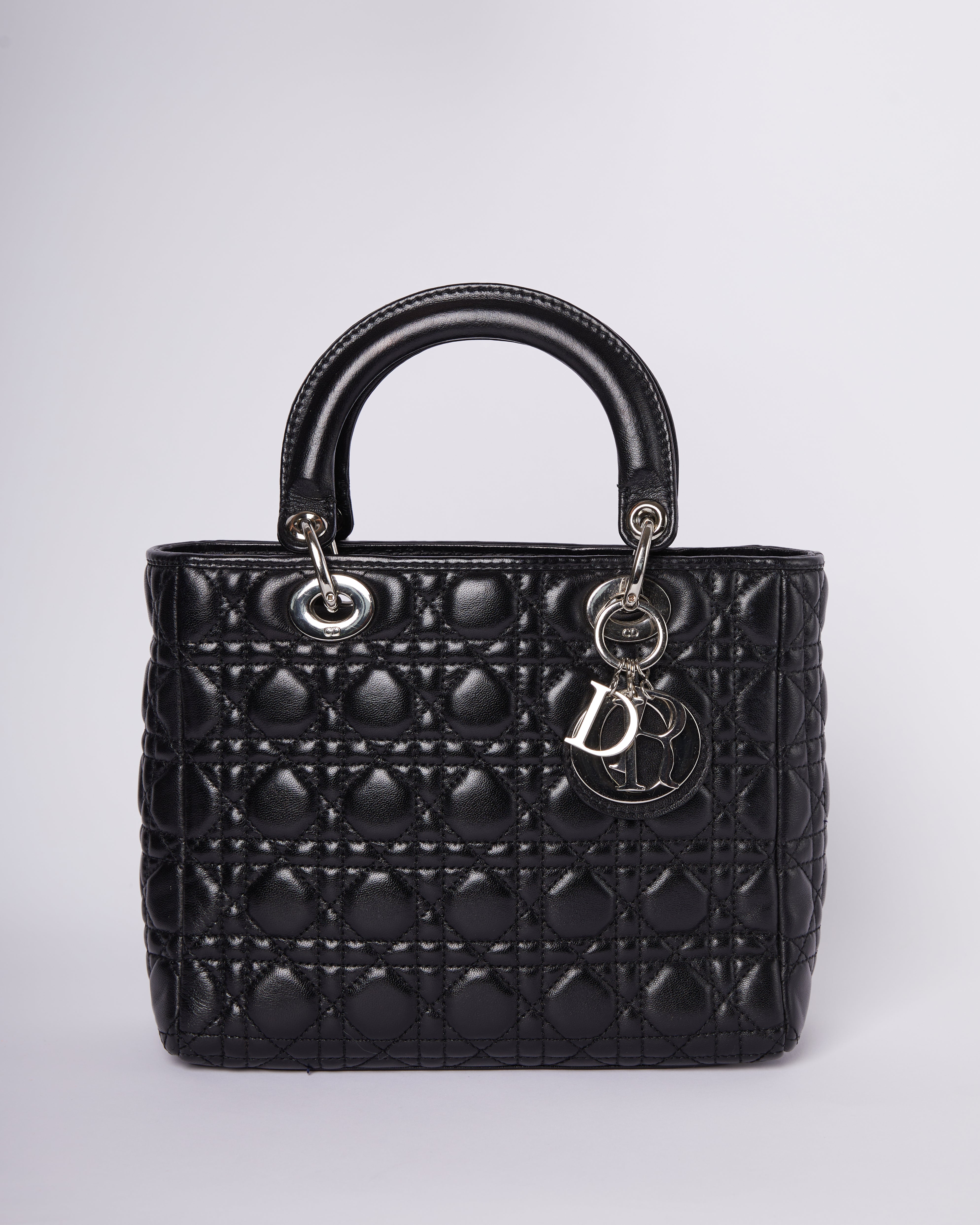 Christian Dior Black Calfleather Lady Dior In Medium