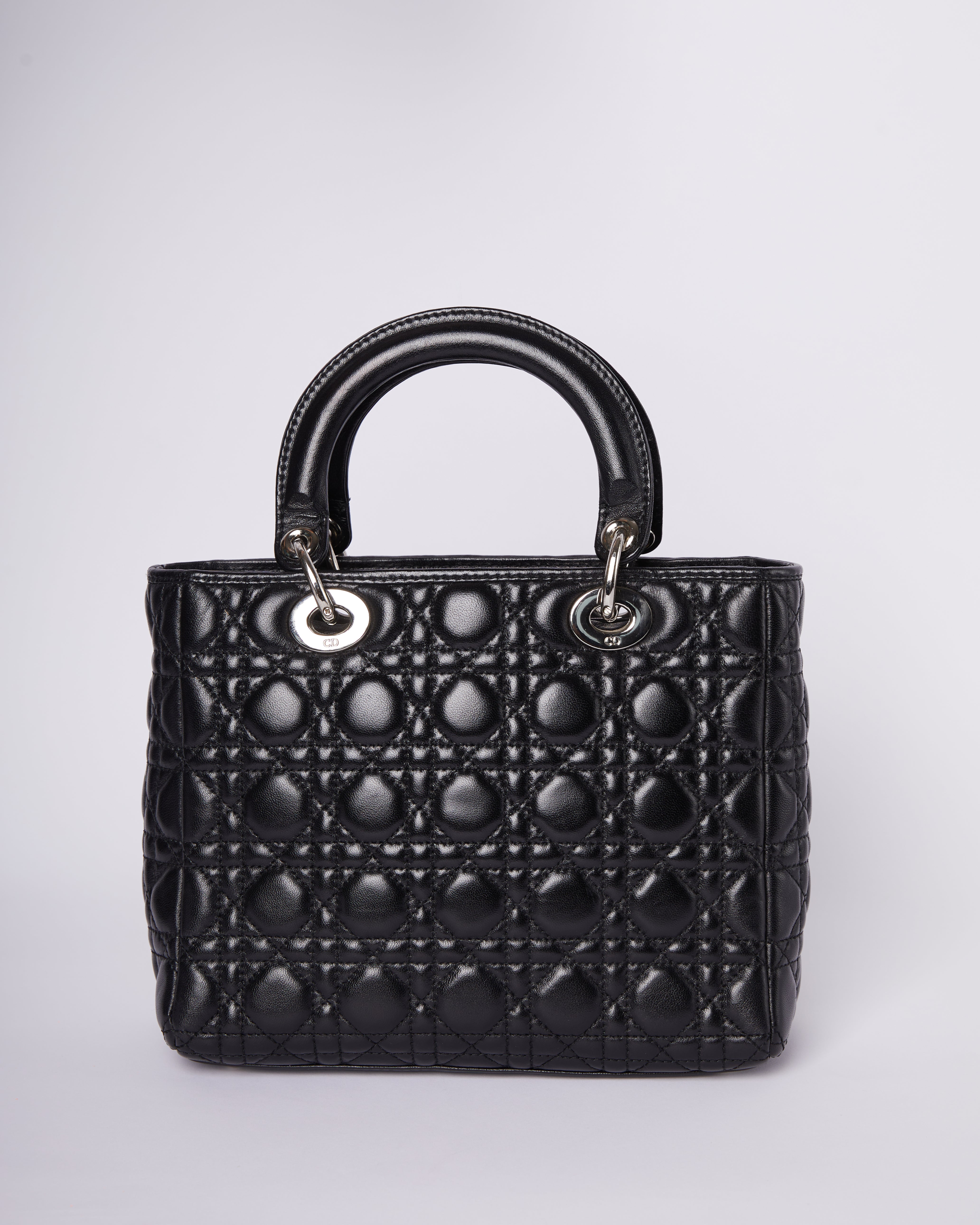 Christian Dior Black Calfleather Lady Dior In Medium