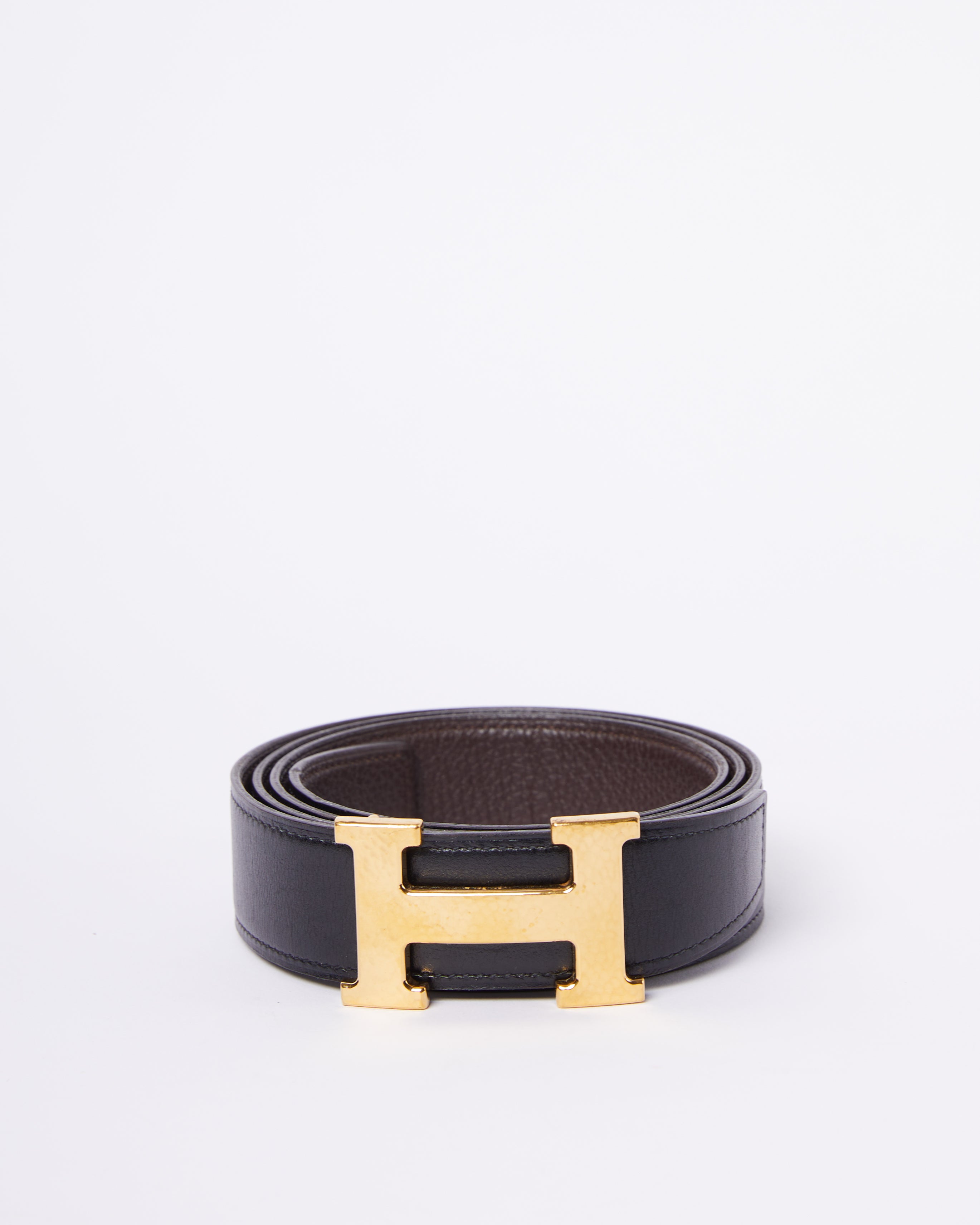 Hermes Box Togo Leather Brushed Gold Plated Constance 'H' Men's Belt