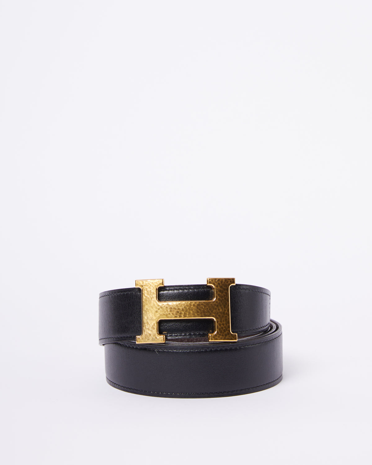 Hermes Box Togo Leather Brushed Gold Plated Constance 'H' Men's Belt