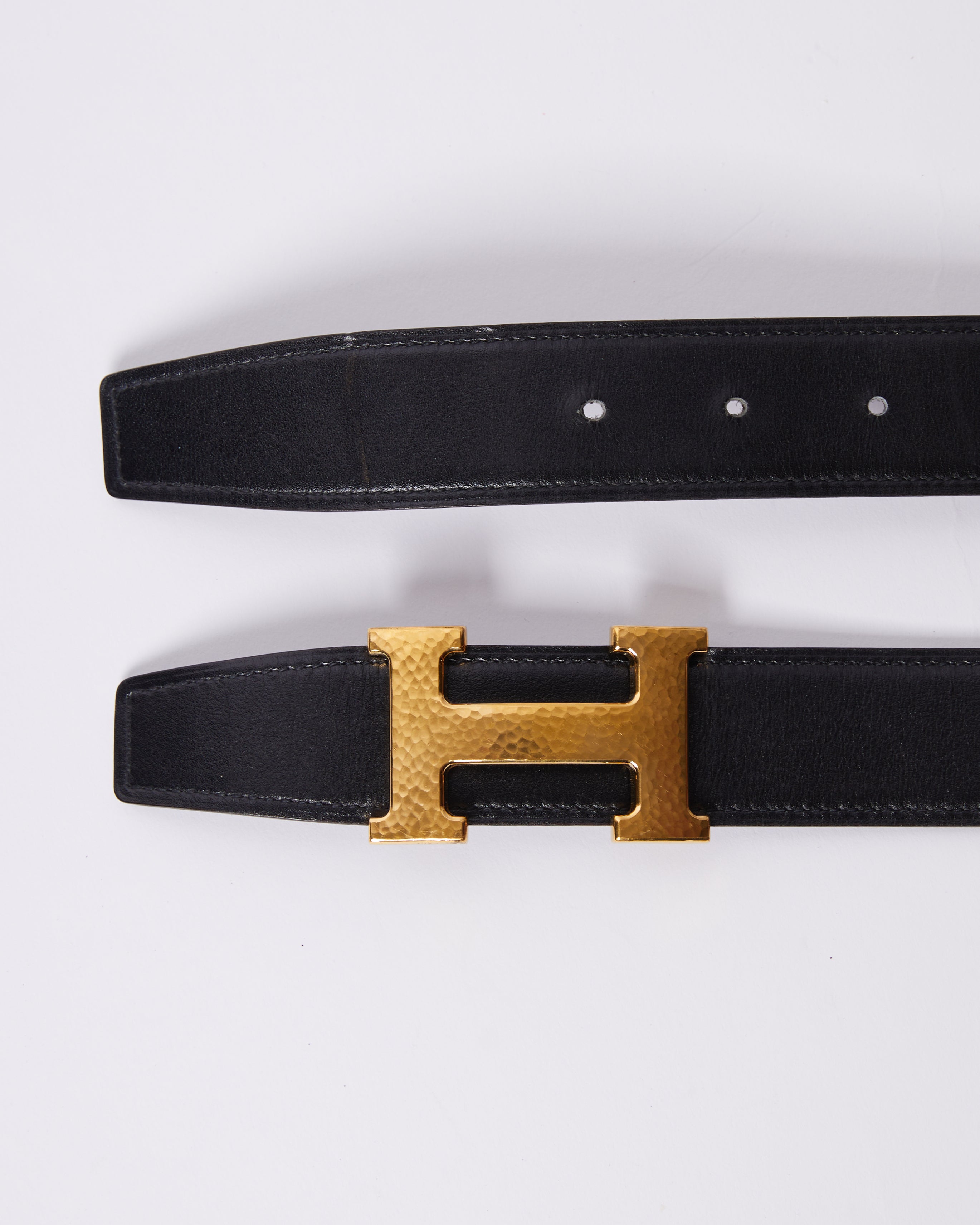 Hermes Box Togo Leather Brushed Gold Plated Constance 'H' Men's Belt