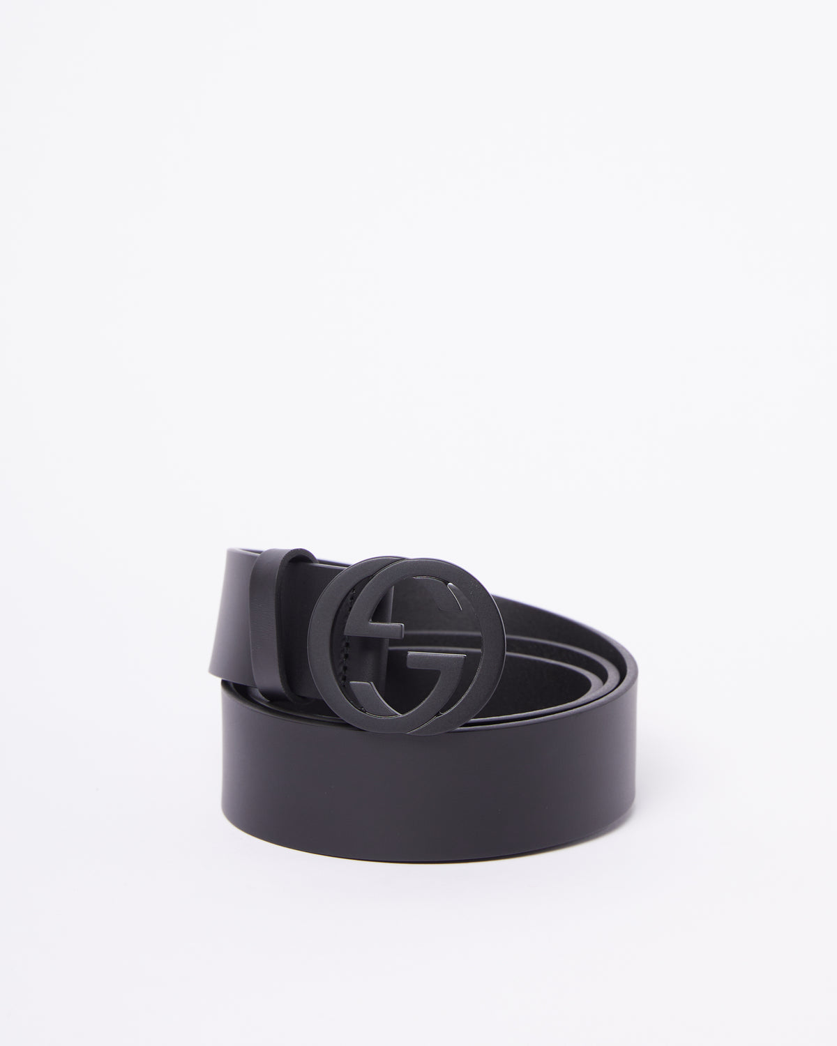 Gucci Black Leather Interlocking GG Buckle Belt