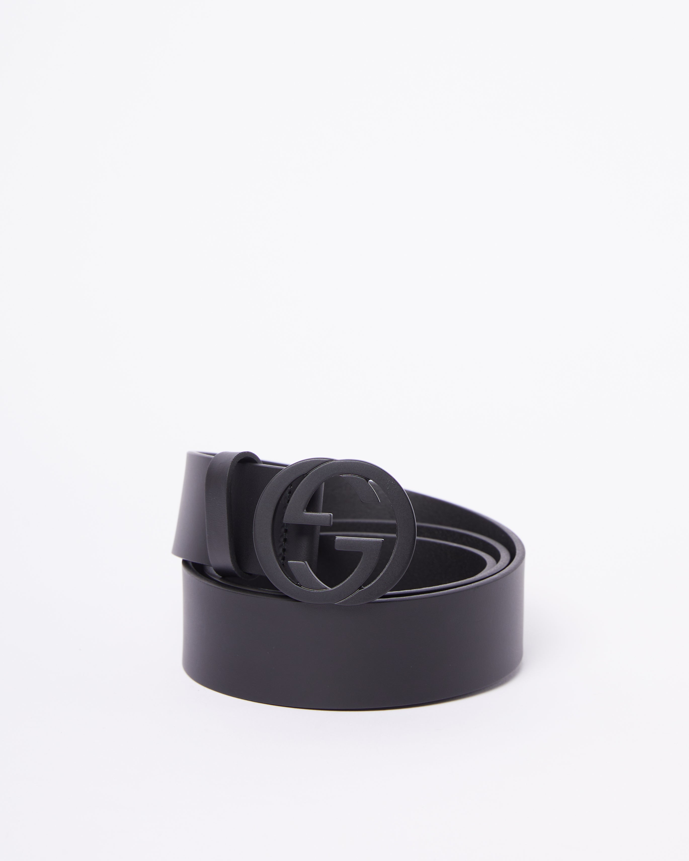 Gucci Black Leaher Interlocking GG Buckle Belt