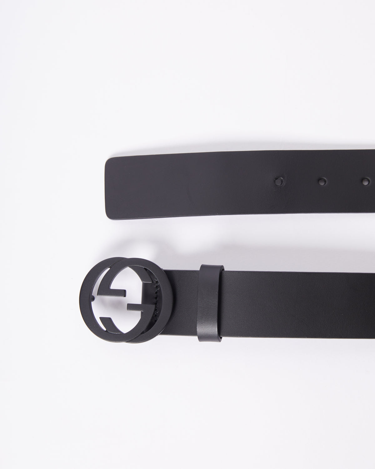 Gucci Black Leather Interlocking GG Buckle Belt