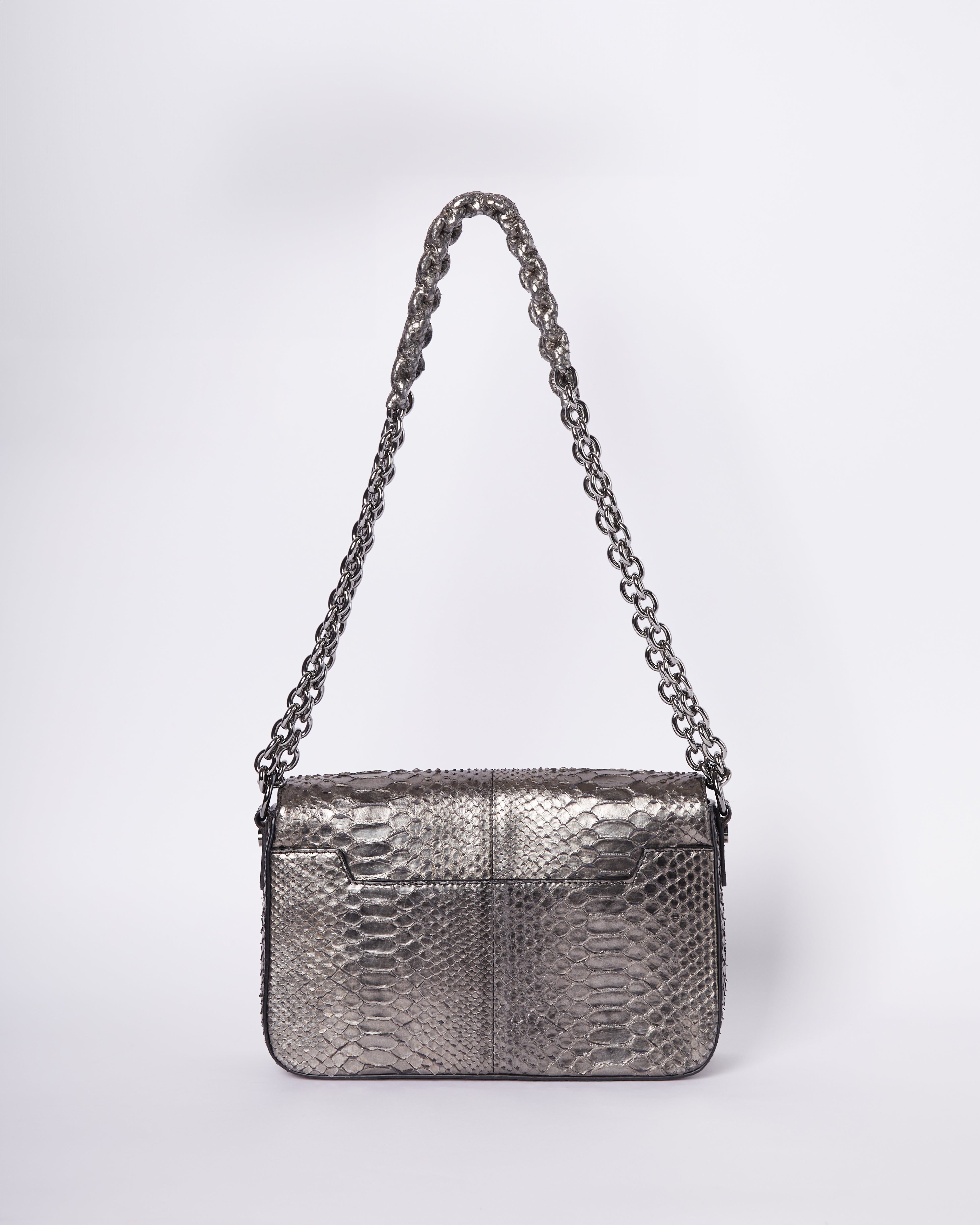 Tom Ford Metallic Silver Python Small Chain Bag