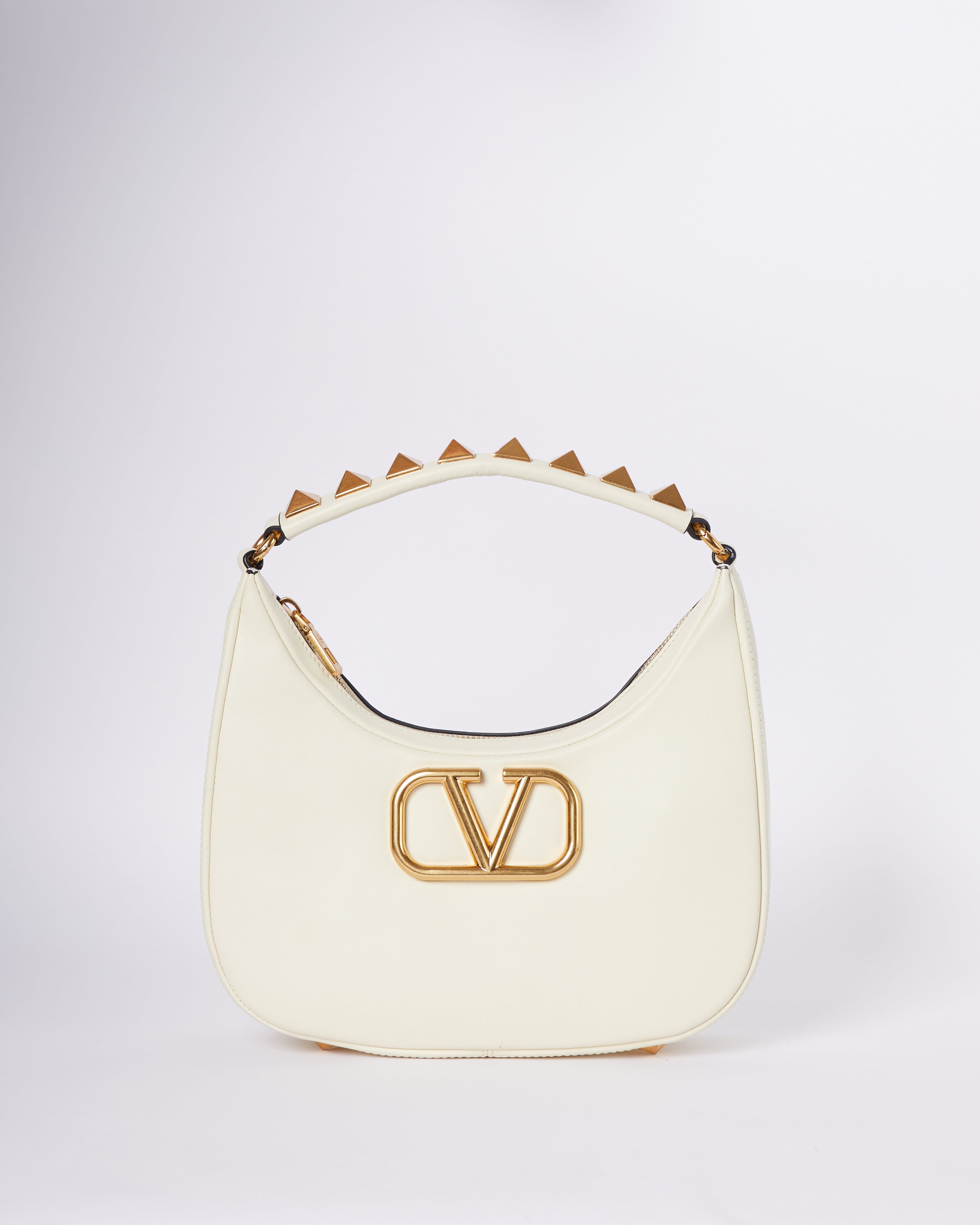 Valentino Off-white Leather Stud Sign Hobo Bag