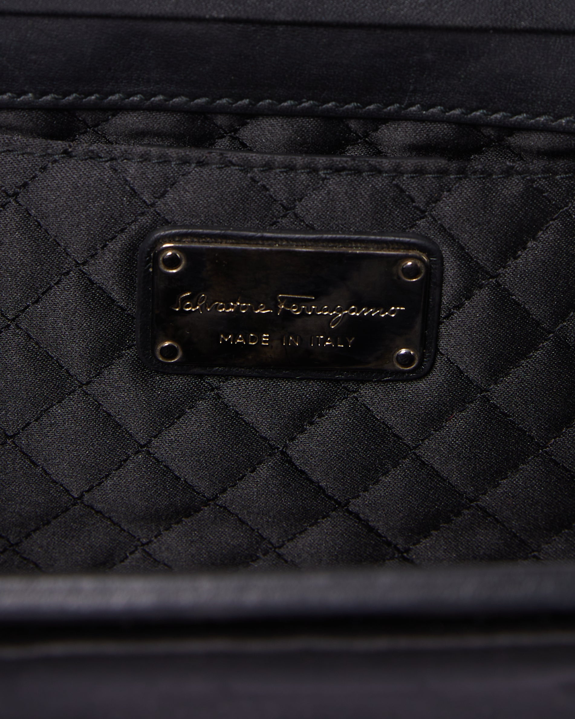 Ferragamo Black Satin Musa Evening Clutch