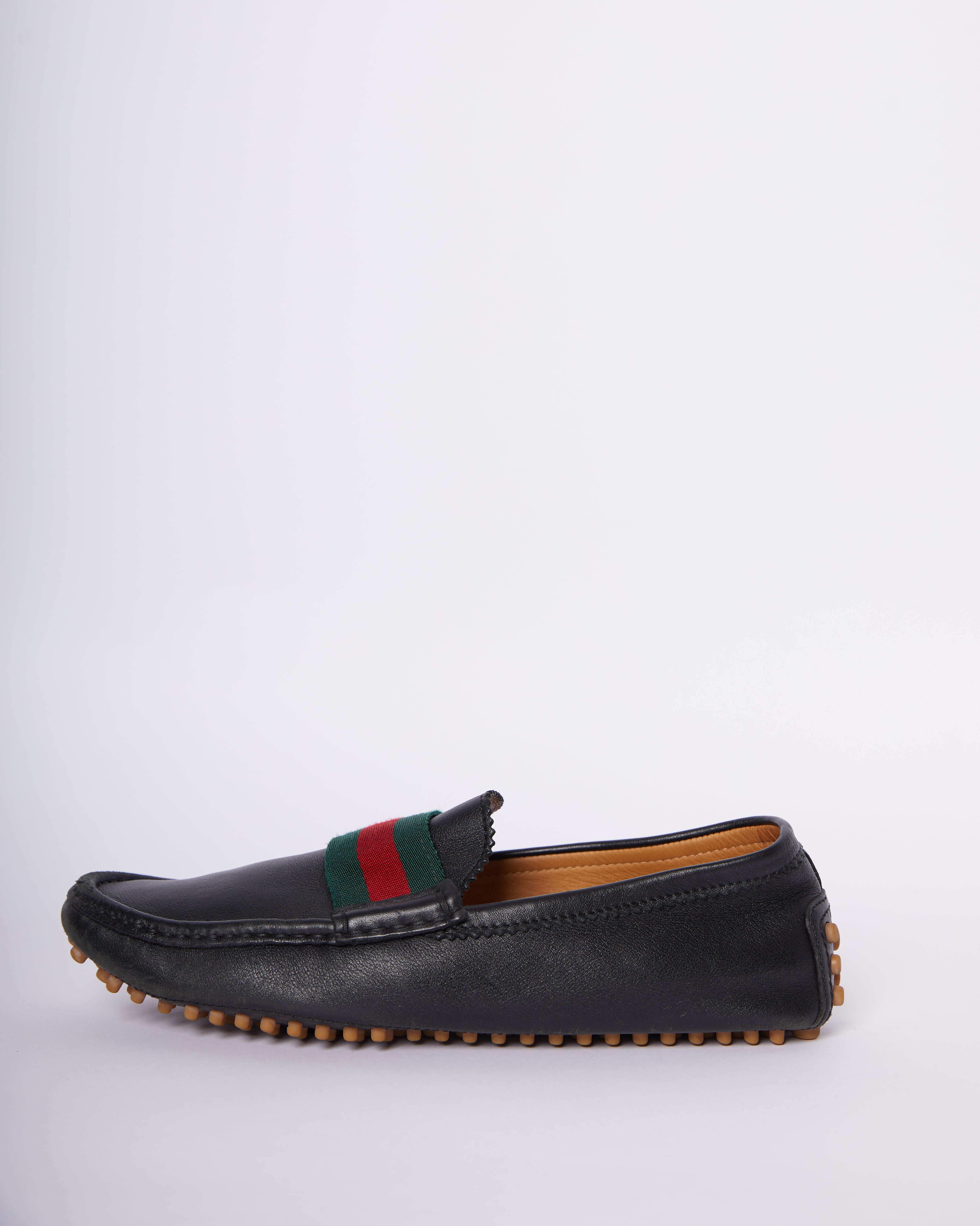 Gucci Men's Mocro Leather Drivers Black Loafers