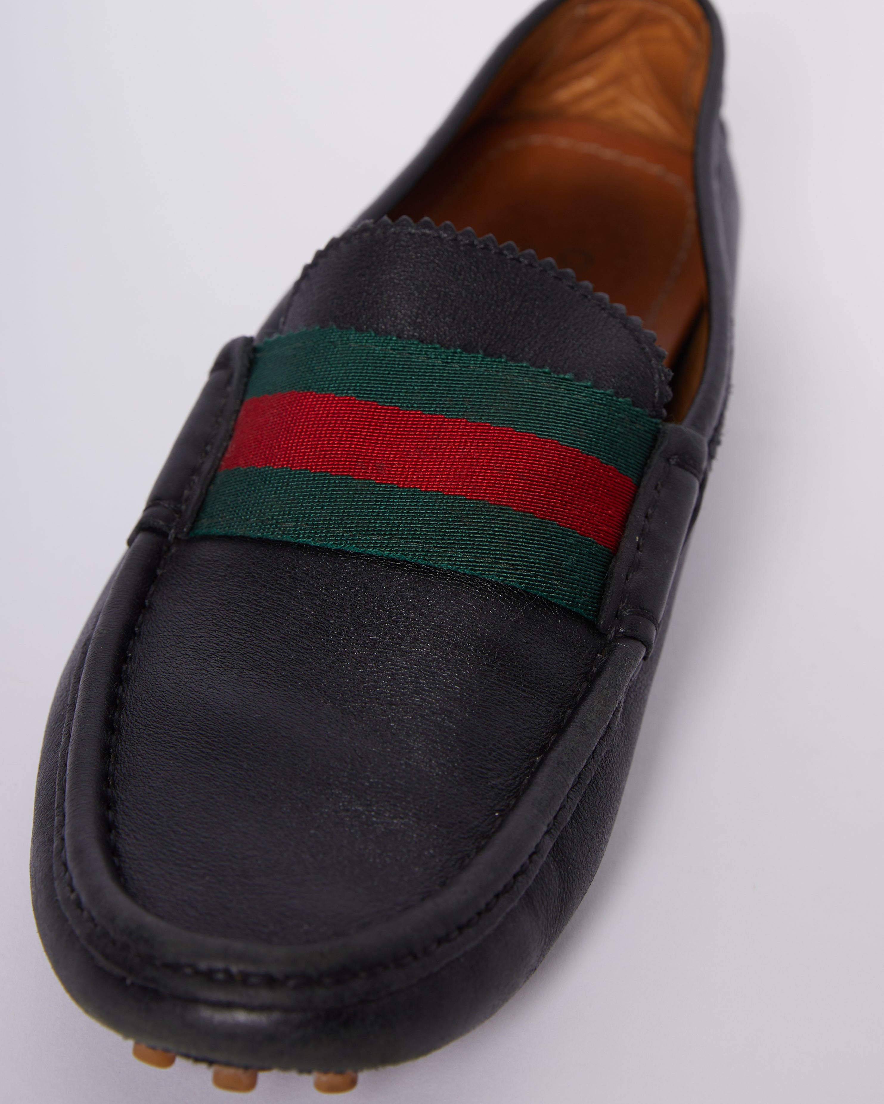 Gucci Men's Mocro Leather Drivers Black Loafers