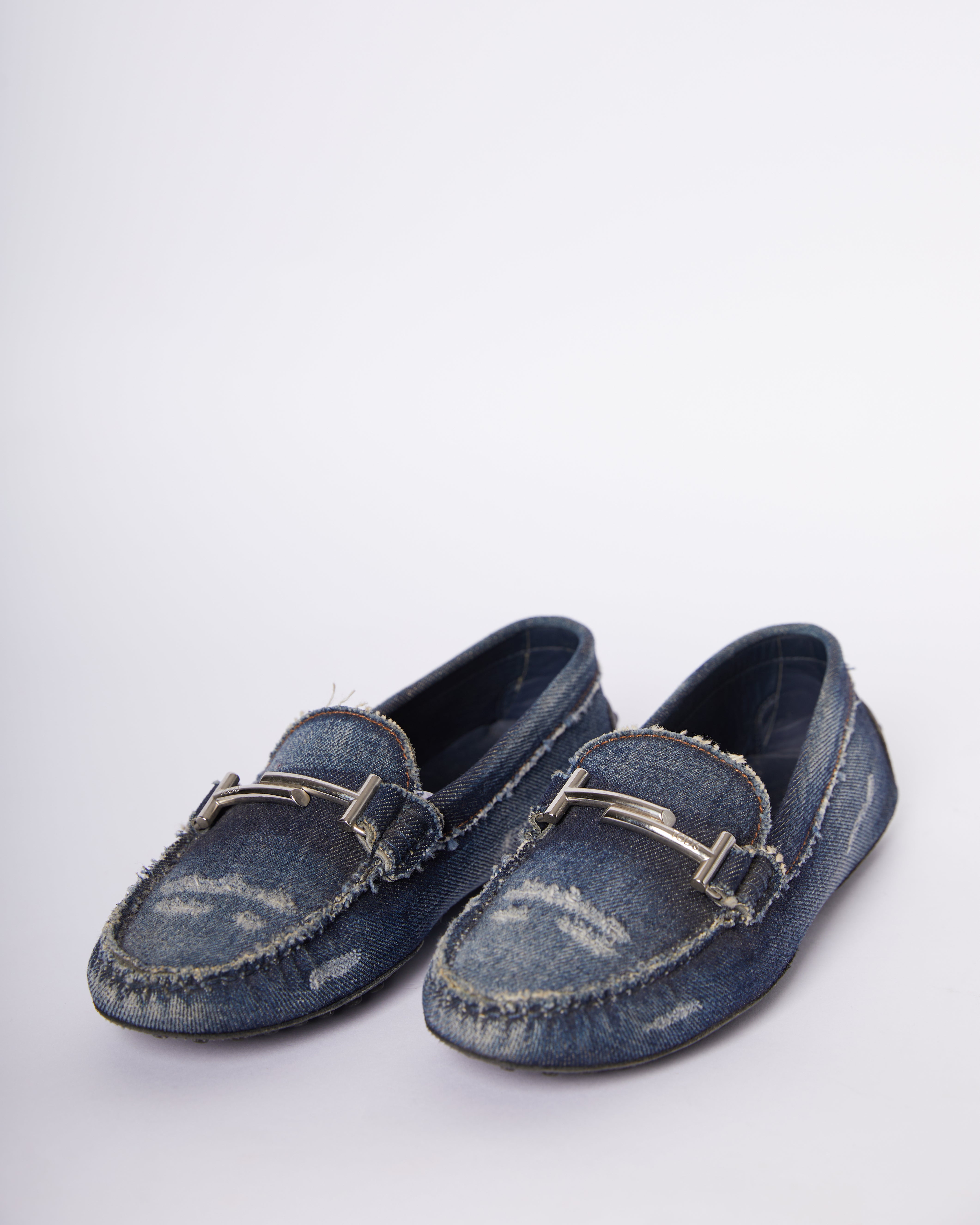 Tod's denim Double T Strap Slip On Loafers