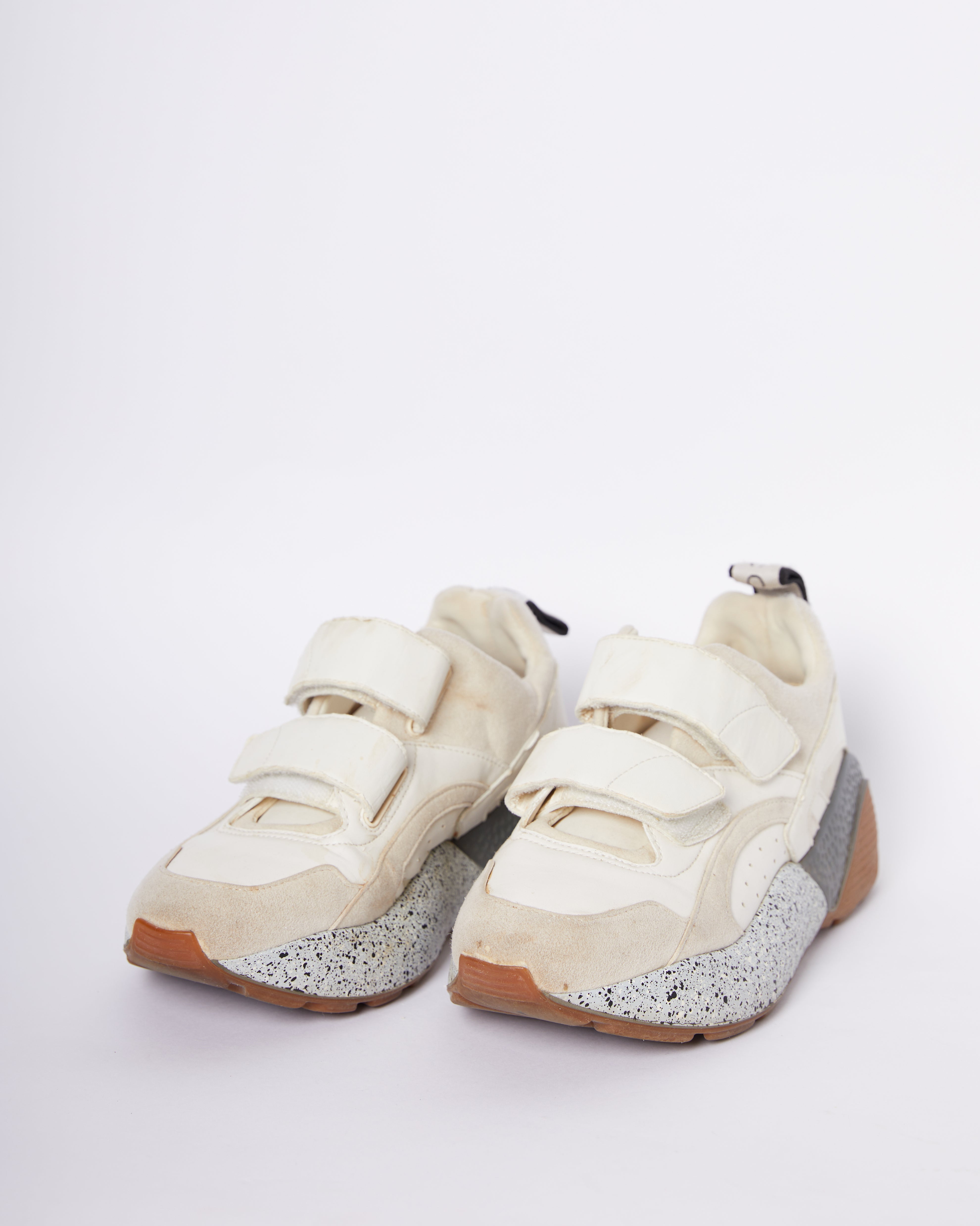 Stella McCartney White Faux Leather Suede Eclypse Velcro Snap Shoes