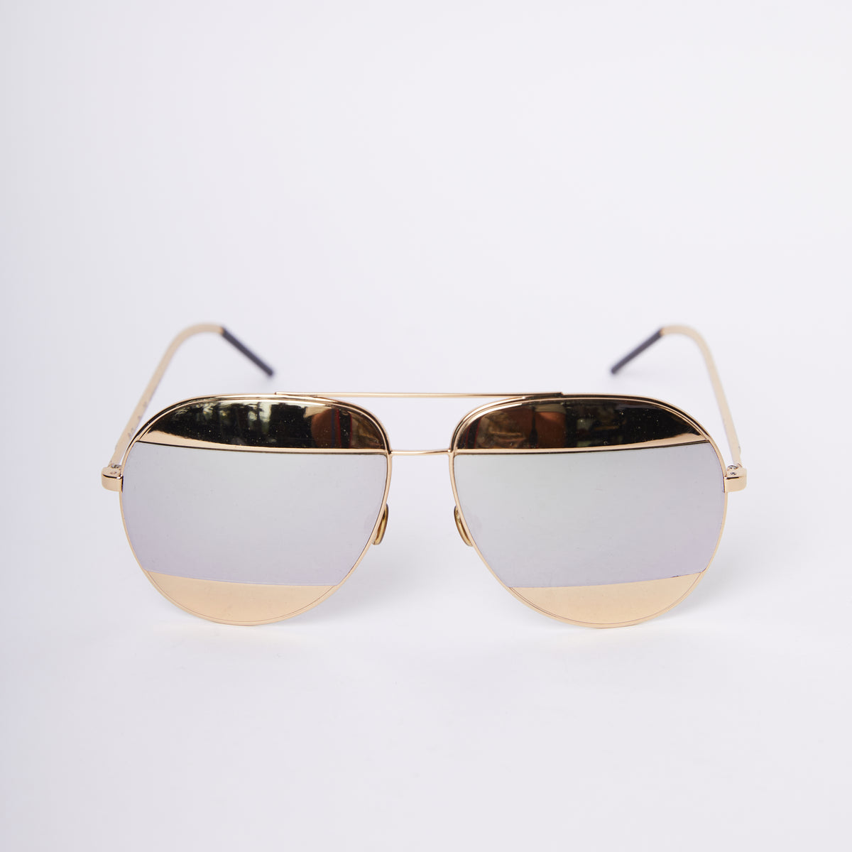 CHRISTIAN DIOR GOLD / SILVER DIOR SPLIT 1 METAL FRAME AVIATOR SUNGLASSES DIOR Split 1 Gold & Grey Aviator Mirrored Gold Sunglasses  main image 2