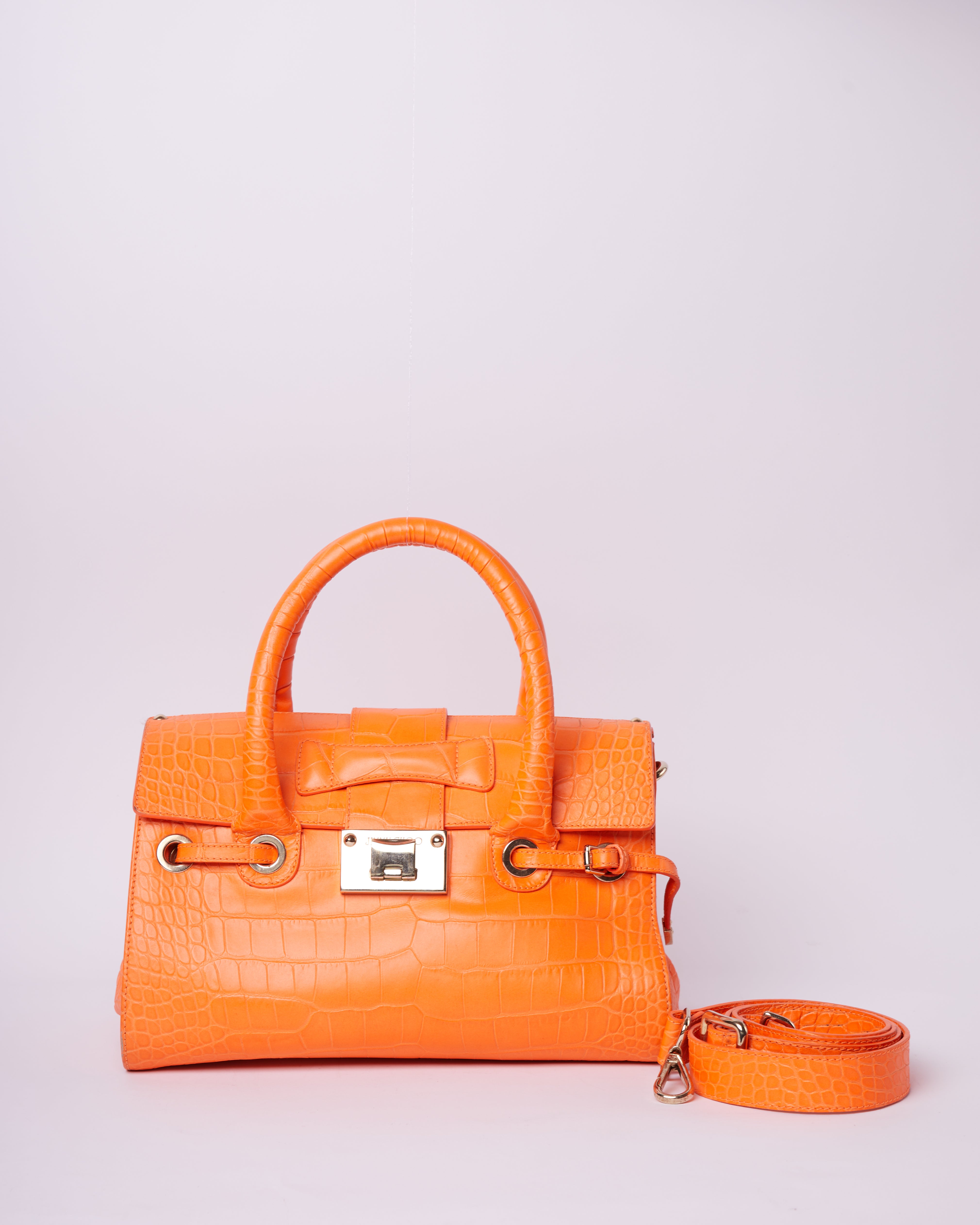 Jimmy Choo Orange Crocodile Embossed Handbag