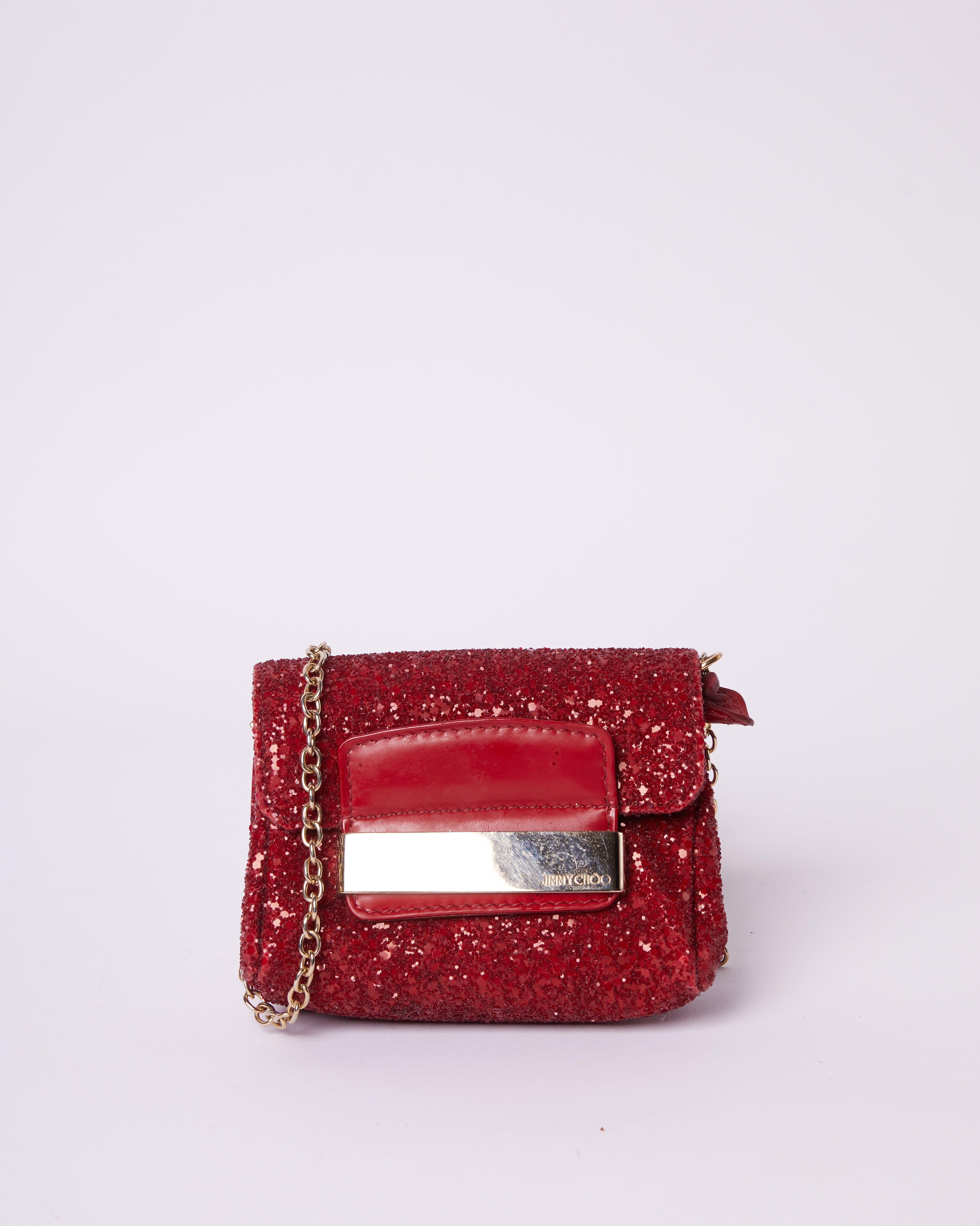 Jimmy Choo Red Glitter & Patent Leather Mini Rebel Crossbody Bag