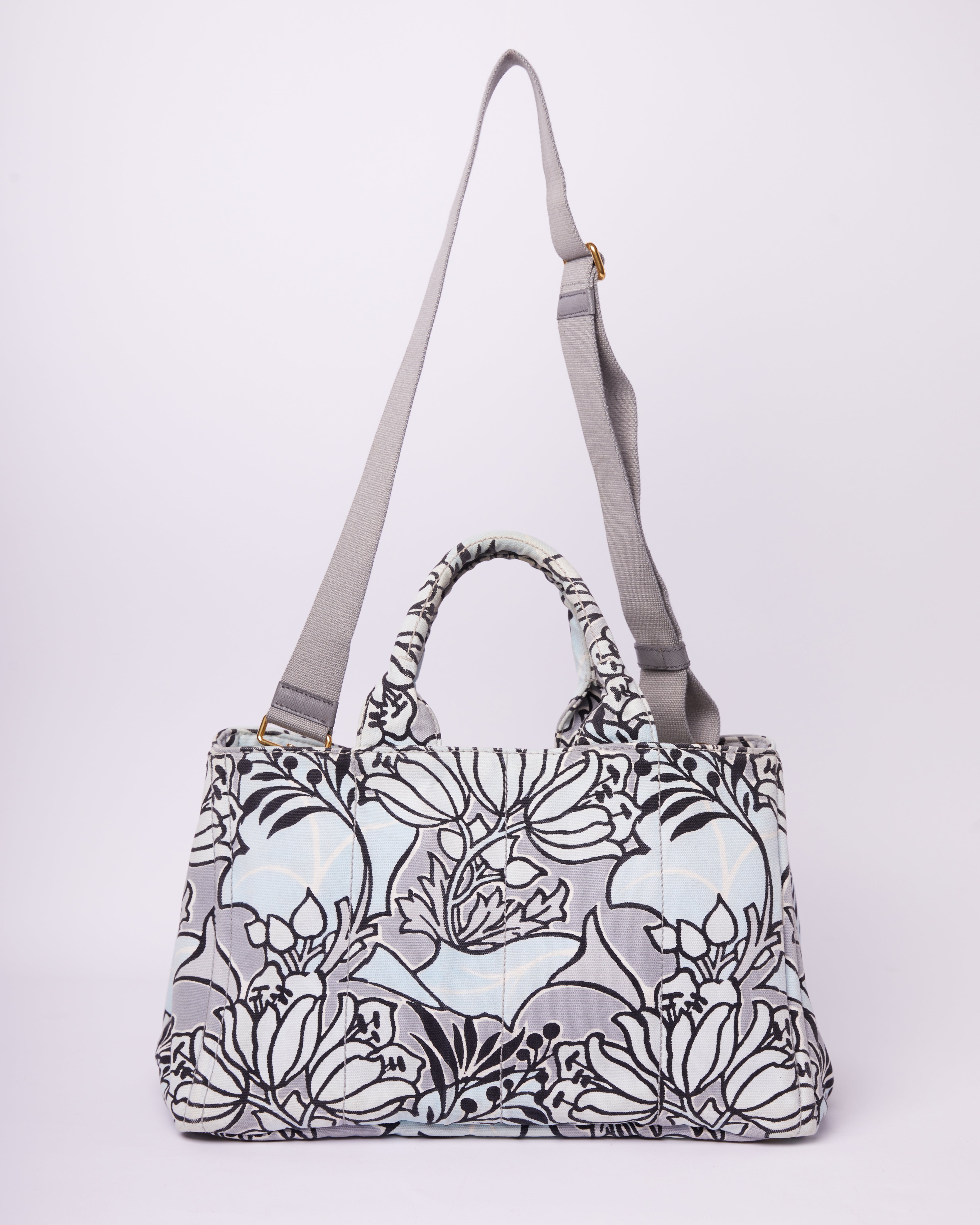 Prada Canapa Blue Floral Large Tote