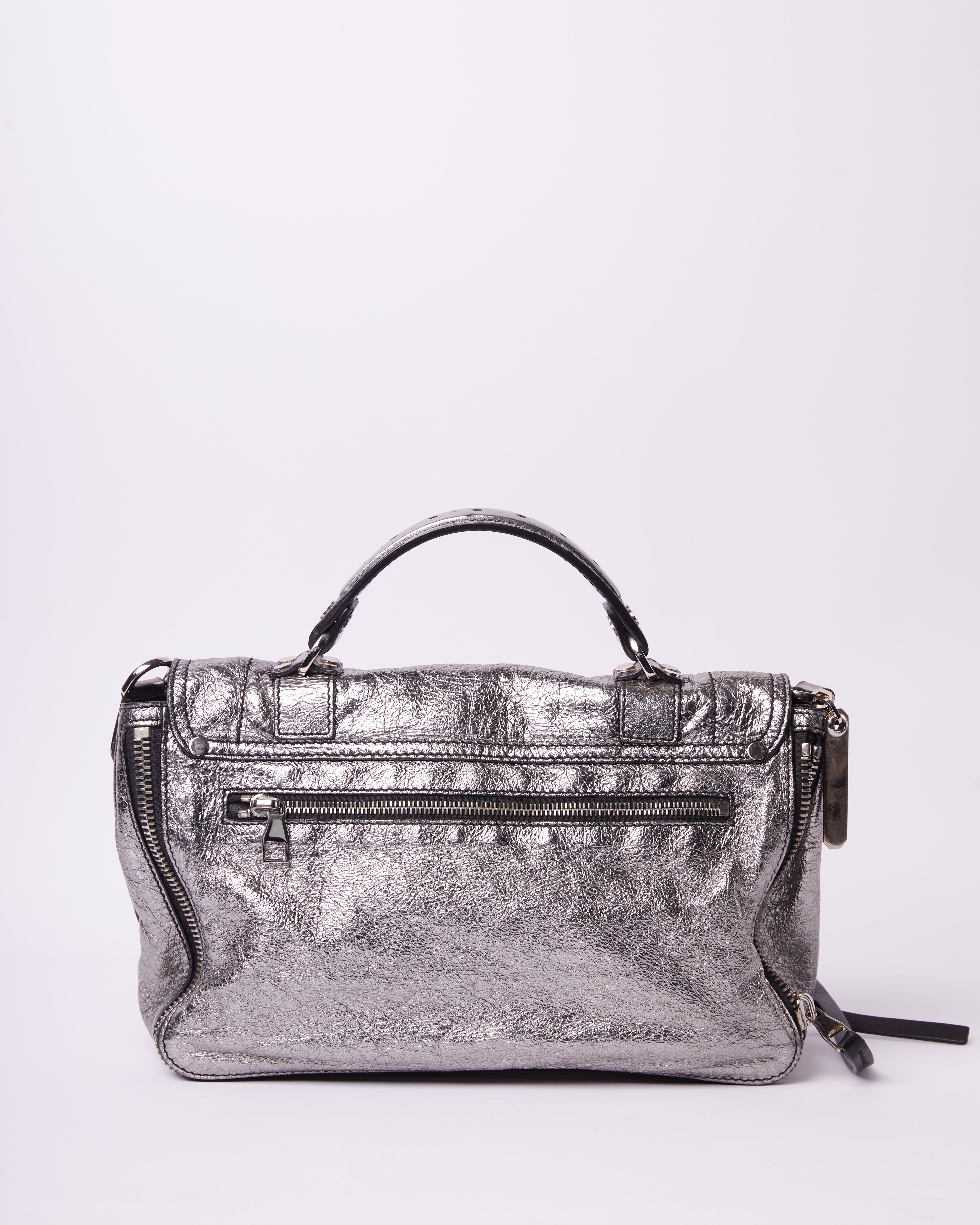 Proenza Schouler Metallic Silver Leather PS1 Top Handle Bag